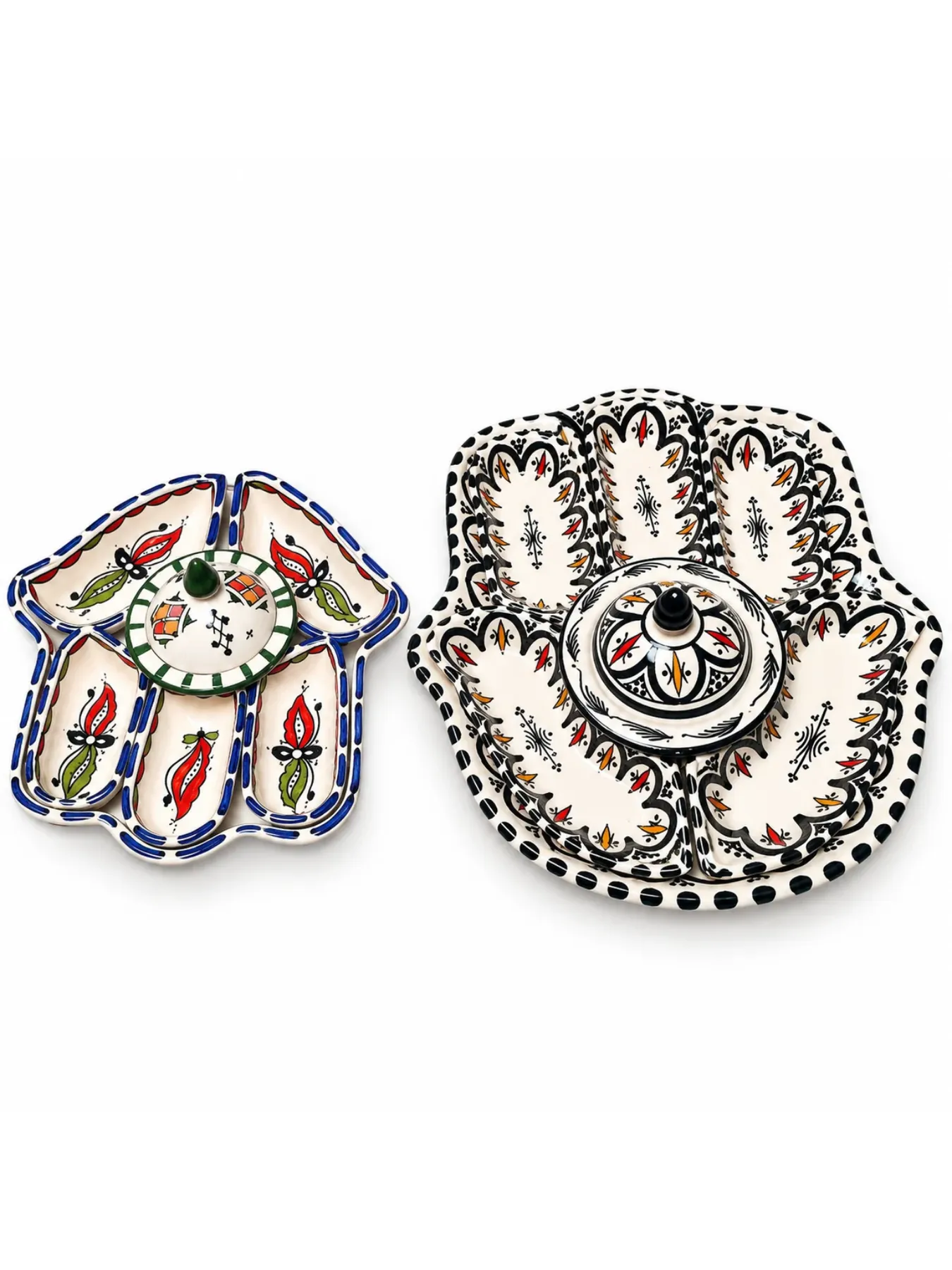 Handcrafted Safi Ceramic Hamsa Serving Set, Moroccan Hand-Painted Mezze & Appetizer Platter