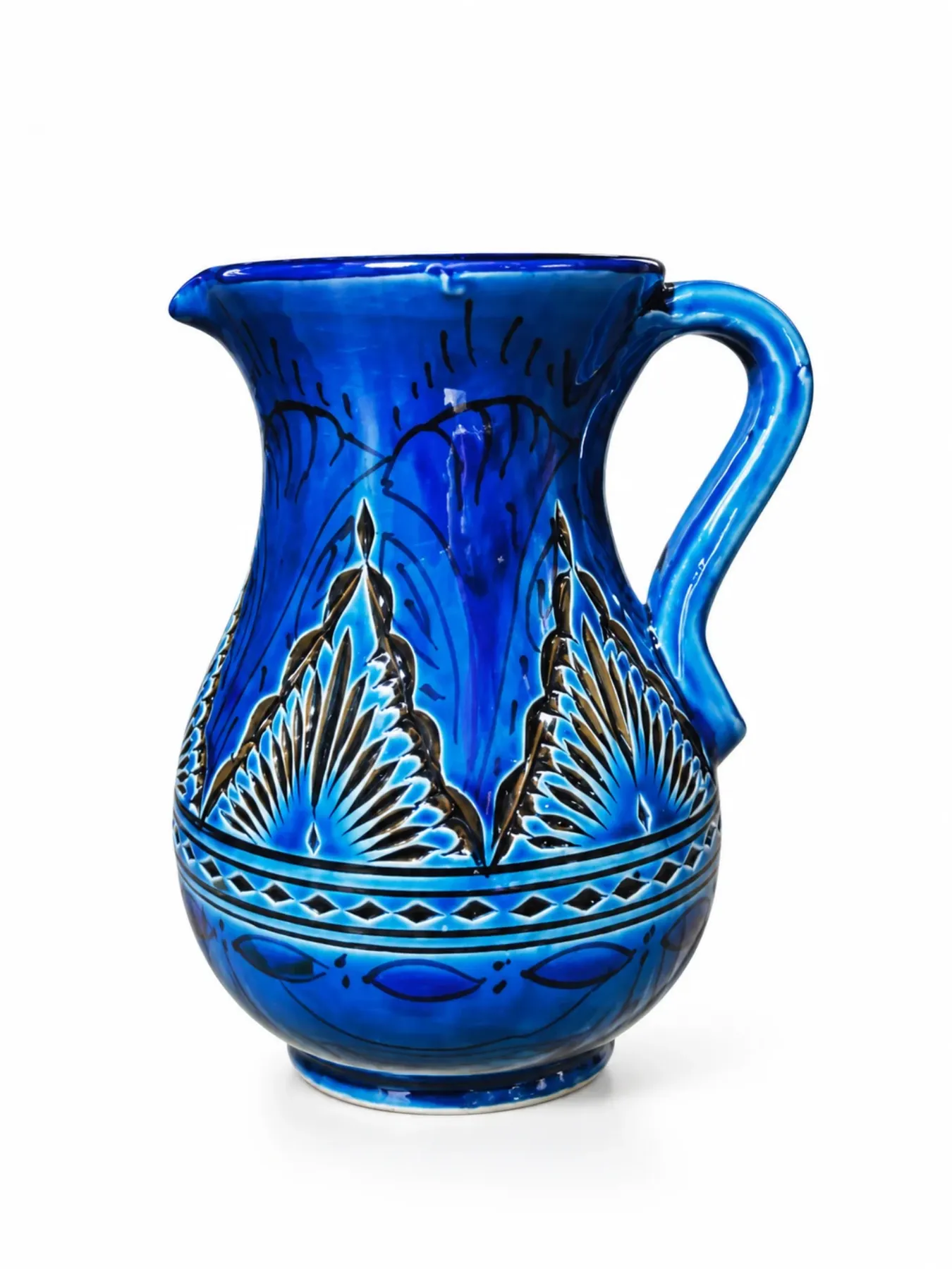 Hand-Painted Ceramic Pitcher, Marrakech Cobalt Blue