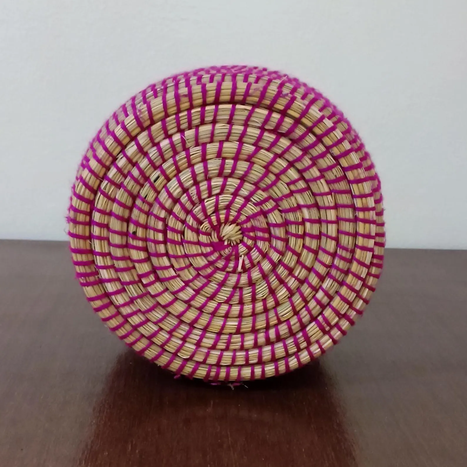 Hand-Woven Raffia Box with Colorful Wool Patterns — view 5