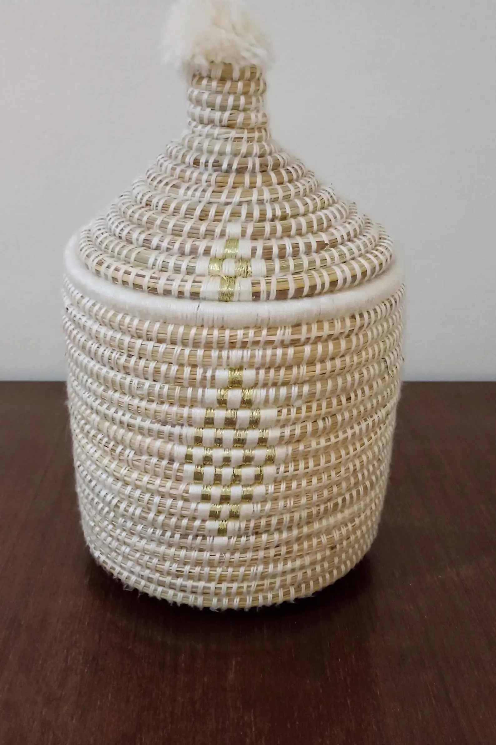 Hand-Woven Raffia Box with Colorful Wool Patterns — view 7