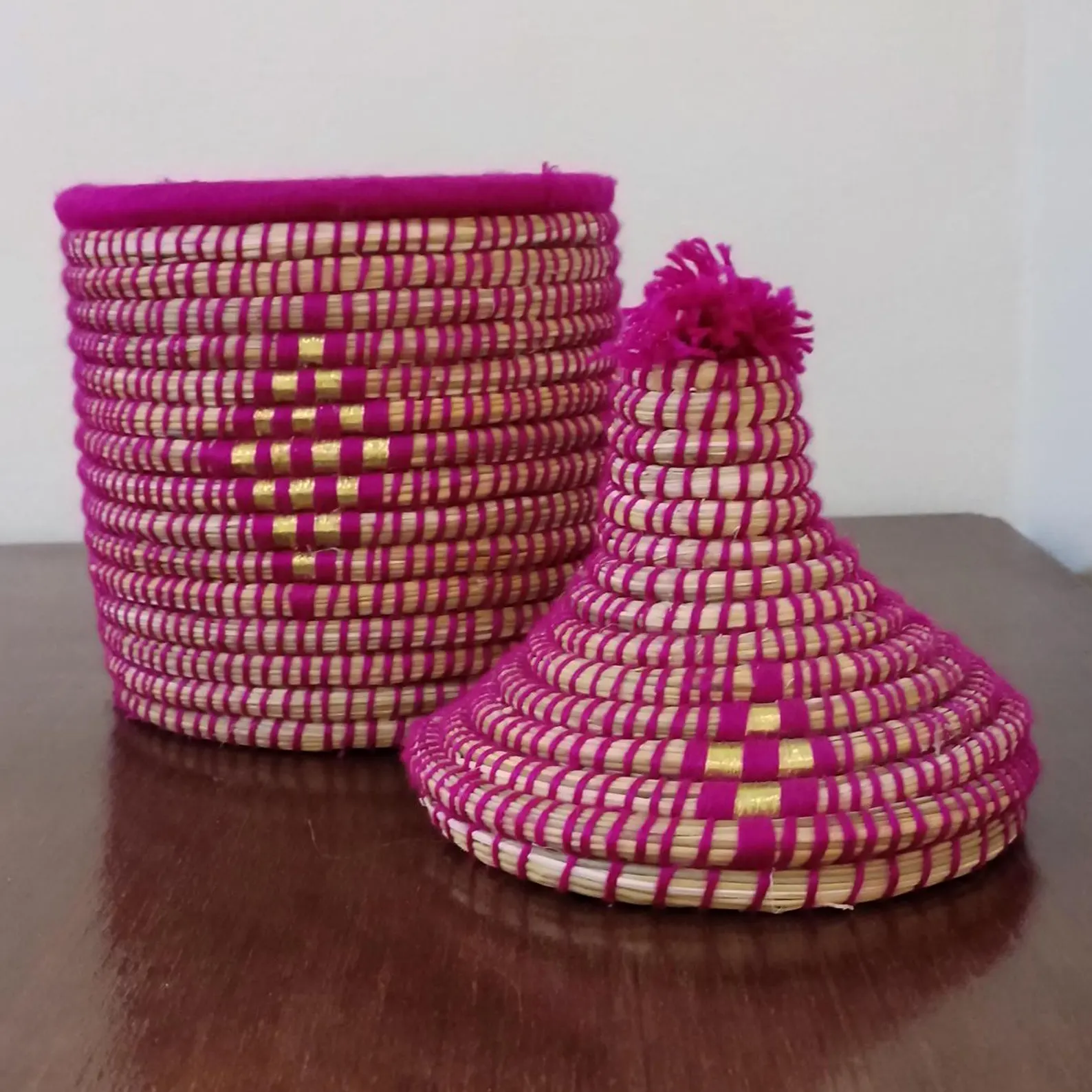 Hand-Woven Raffia Box with Colorful Wool Patterns — view 10