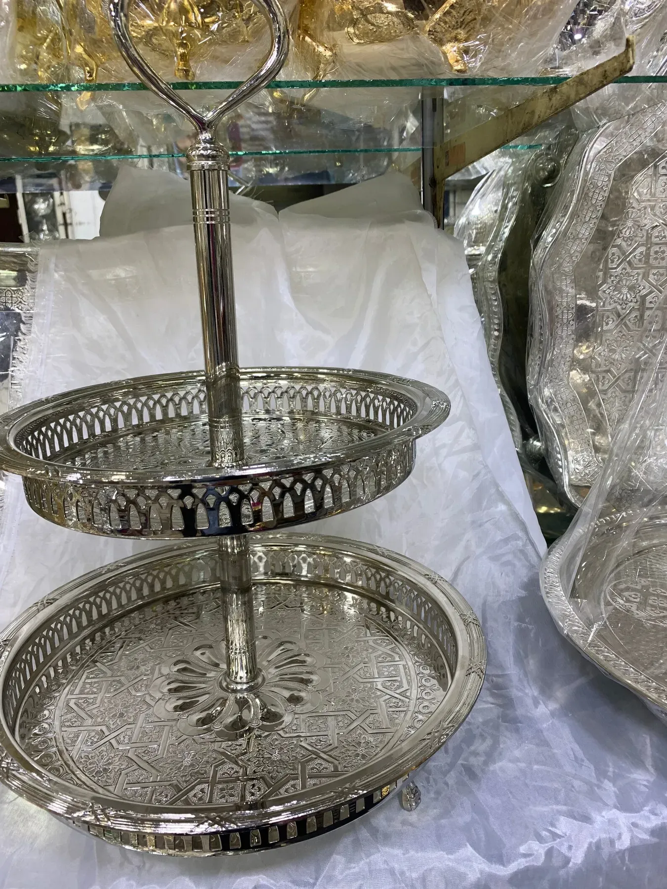 Silver Filigree Two-Tiered Serving Tray — view 2
