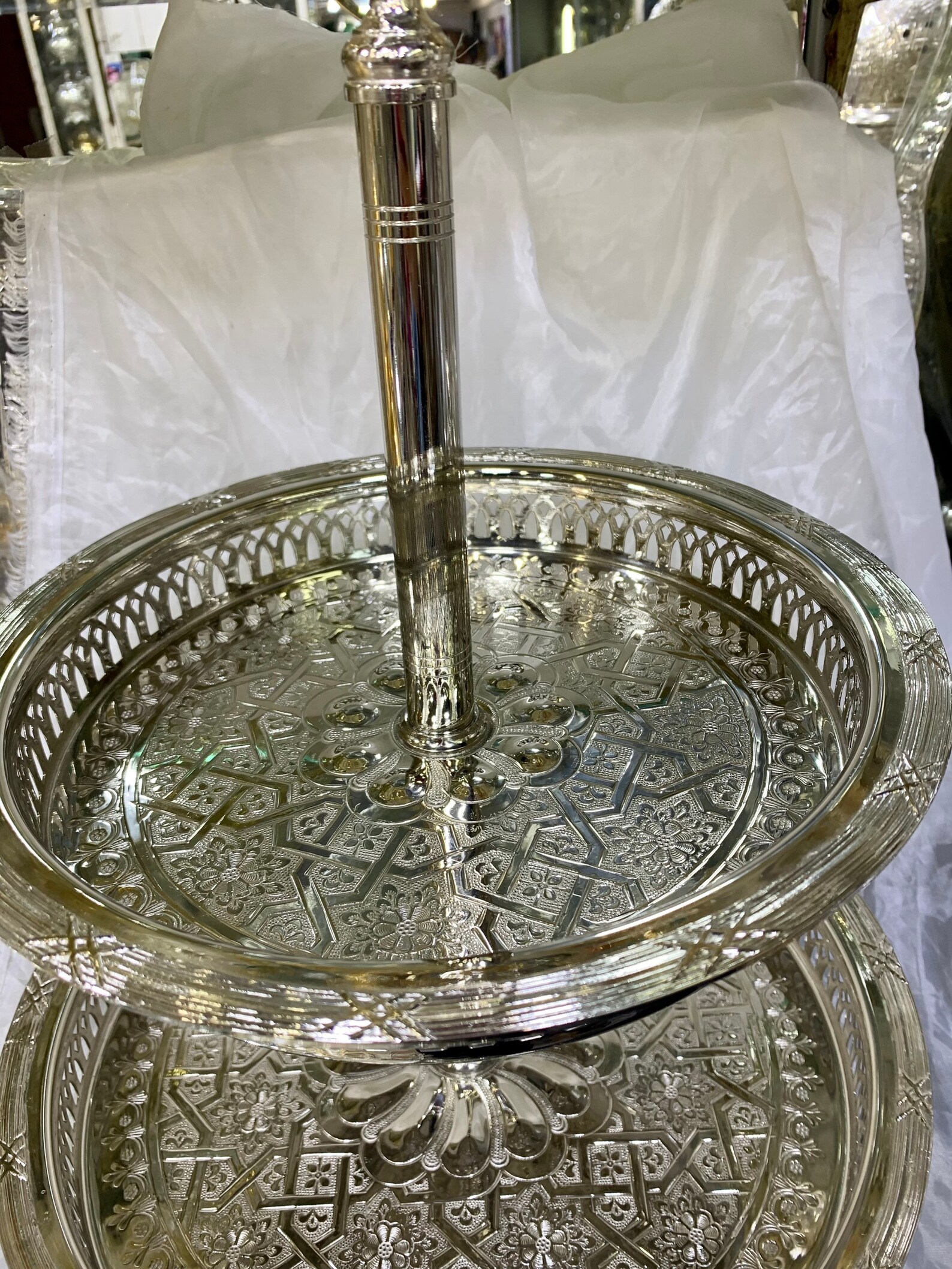 Silver Filigree Two-Tiered Serving Tray — view 3