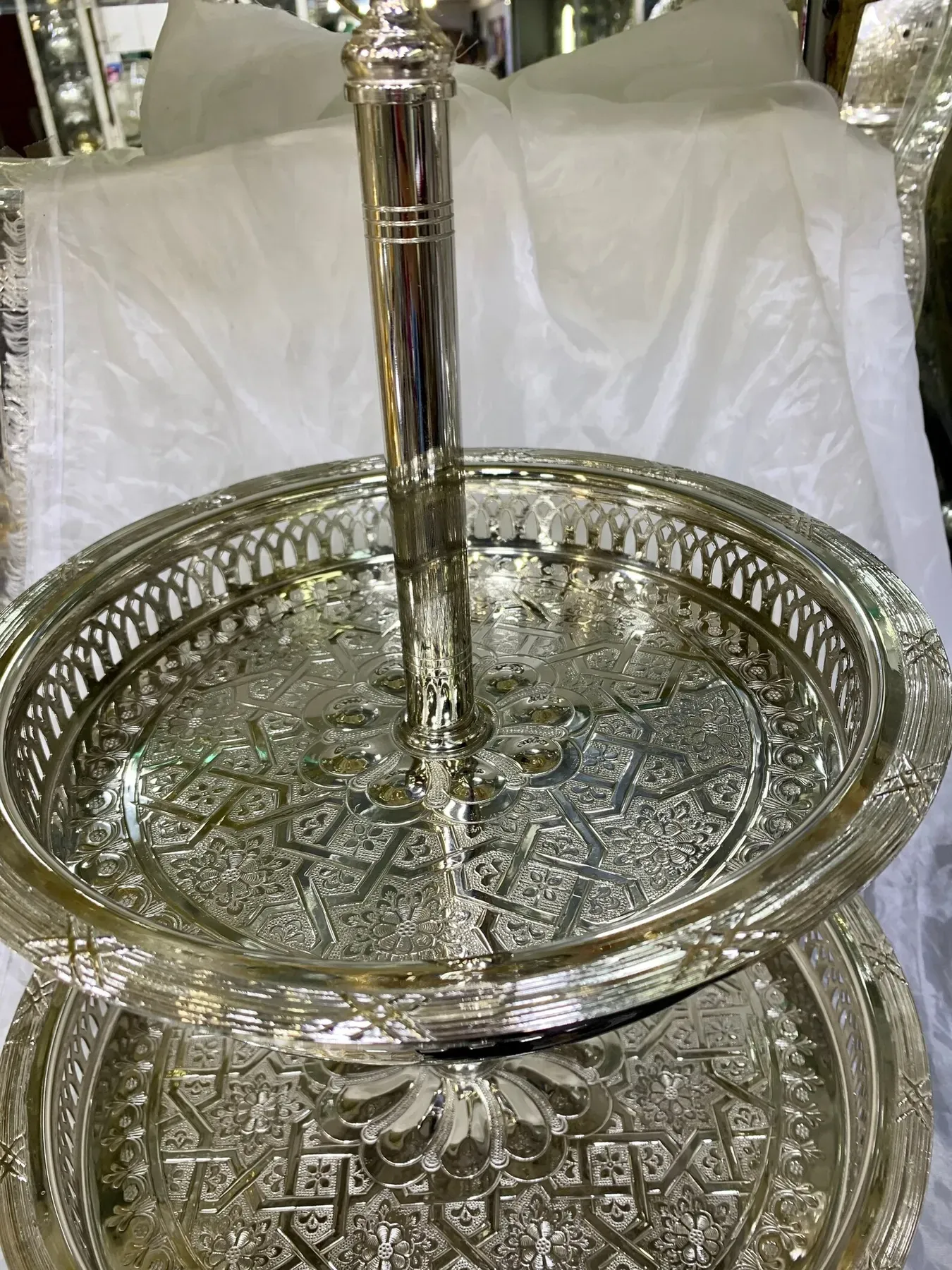 Silver Filigree Two-Tiered Serving Tray — view 3