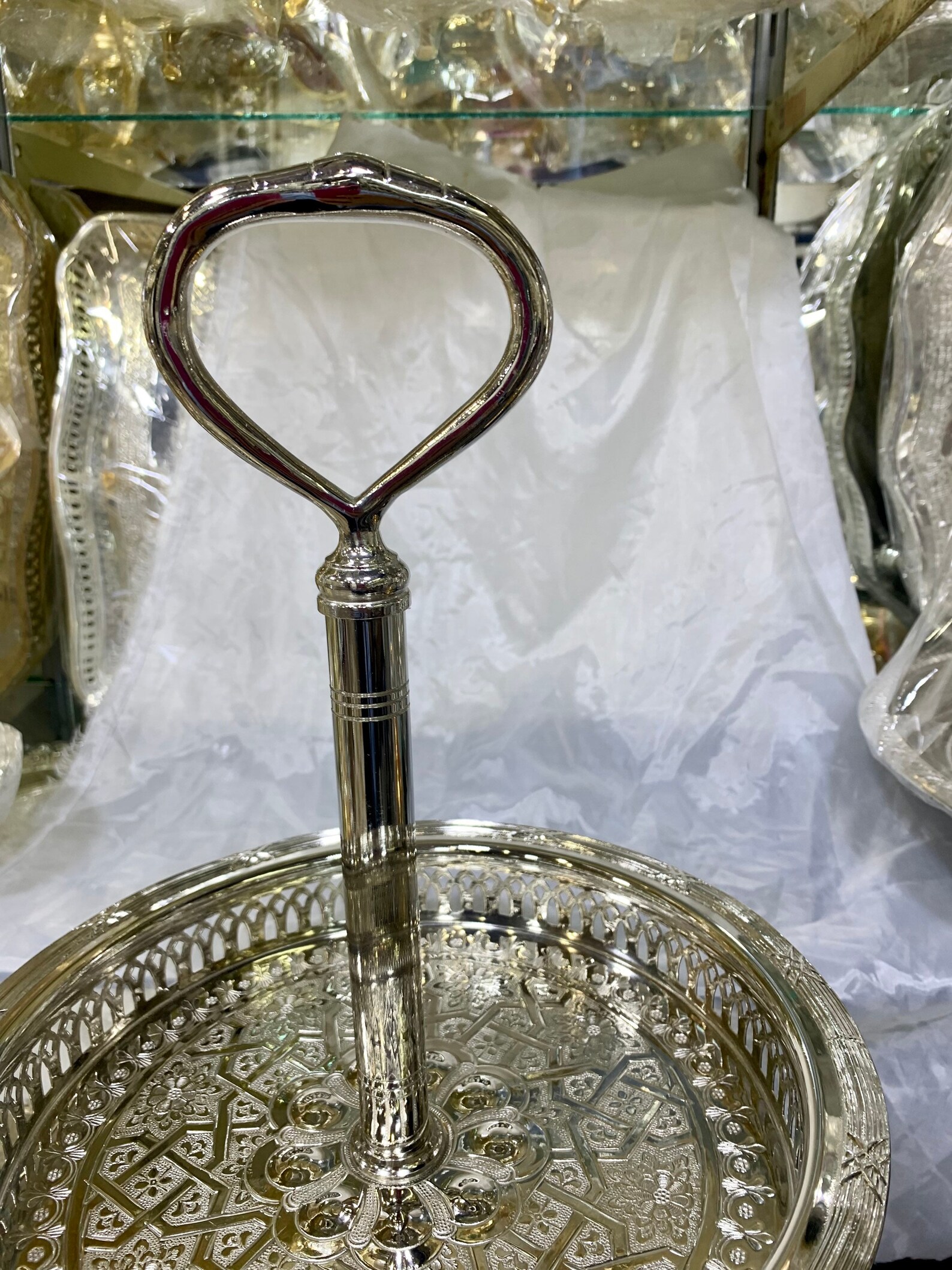 Silver Filigree Two-Tiered Serving Tray — view 5