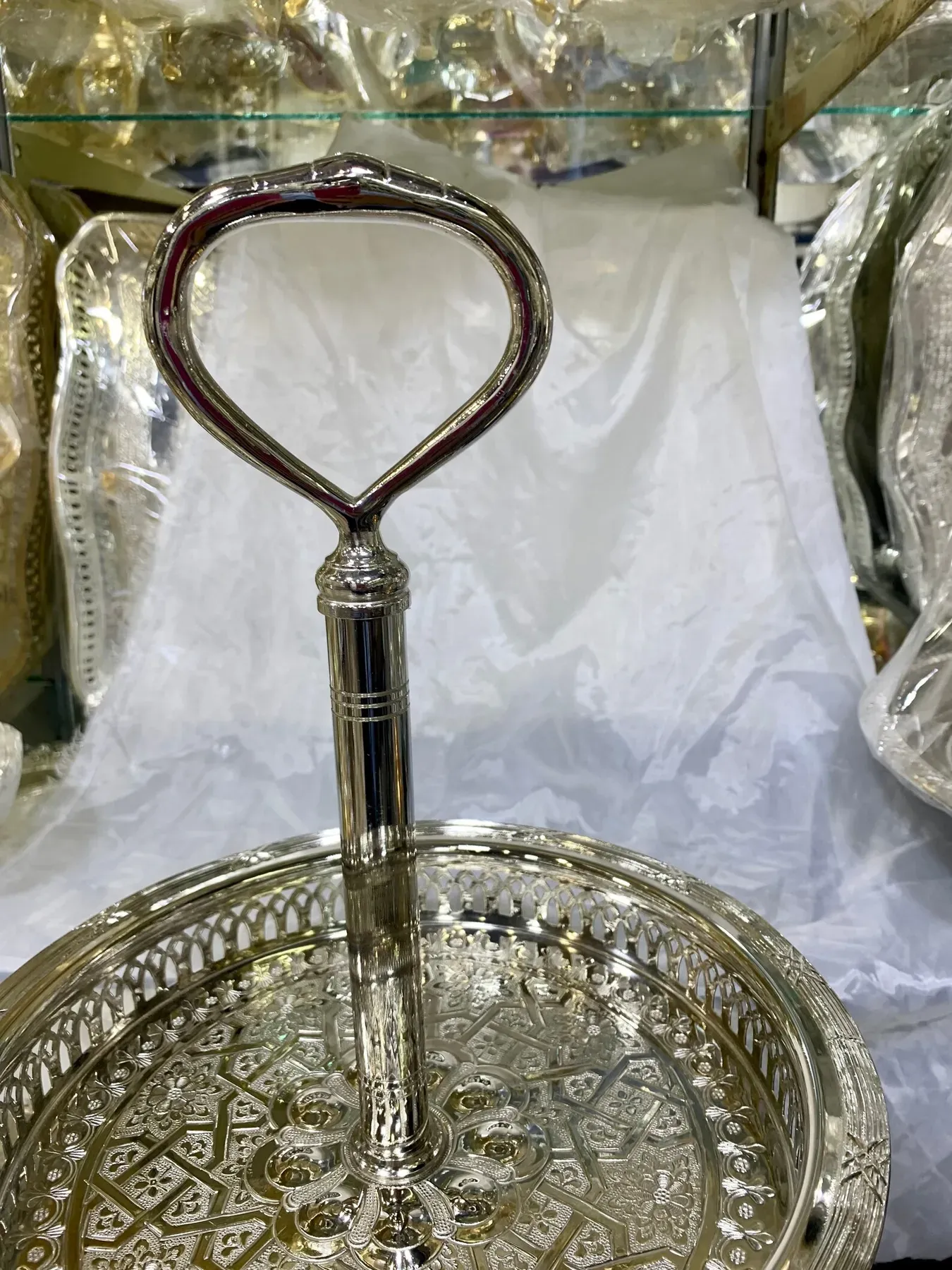 Silver Filigree Two-Tiered Serving Tray — view 5
