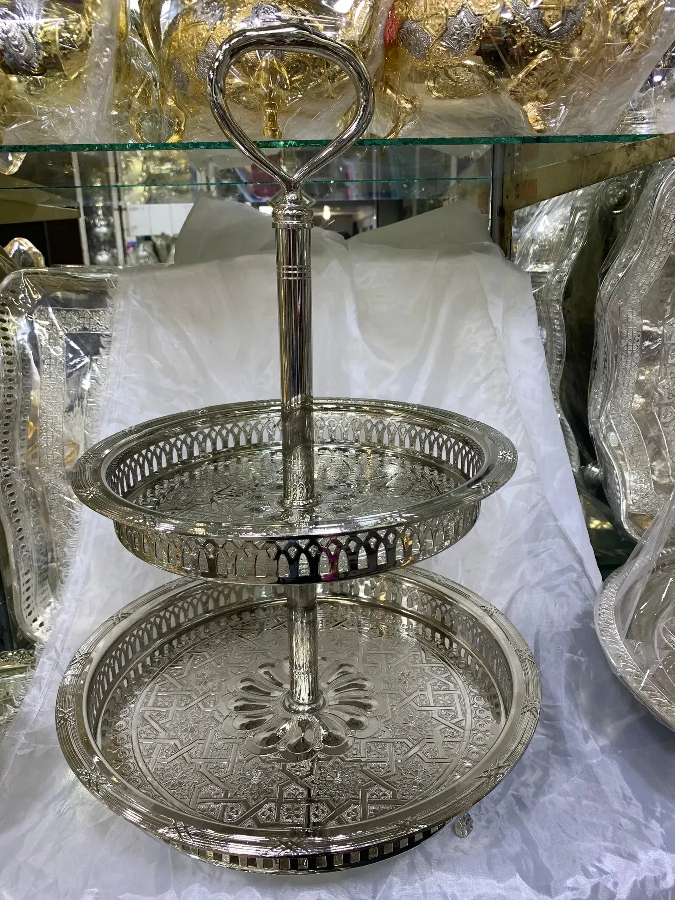 Silver Filigree Two-Tiered Serving Tray — view 7
