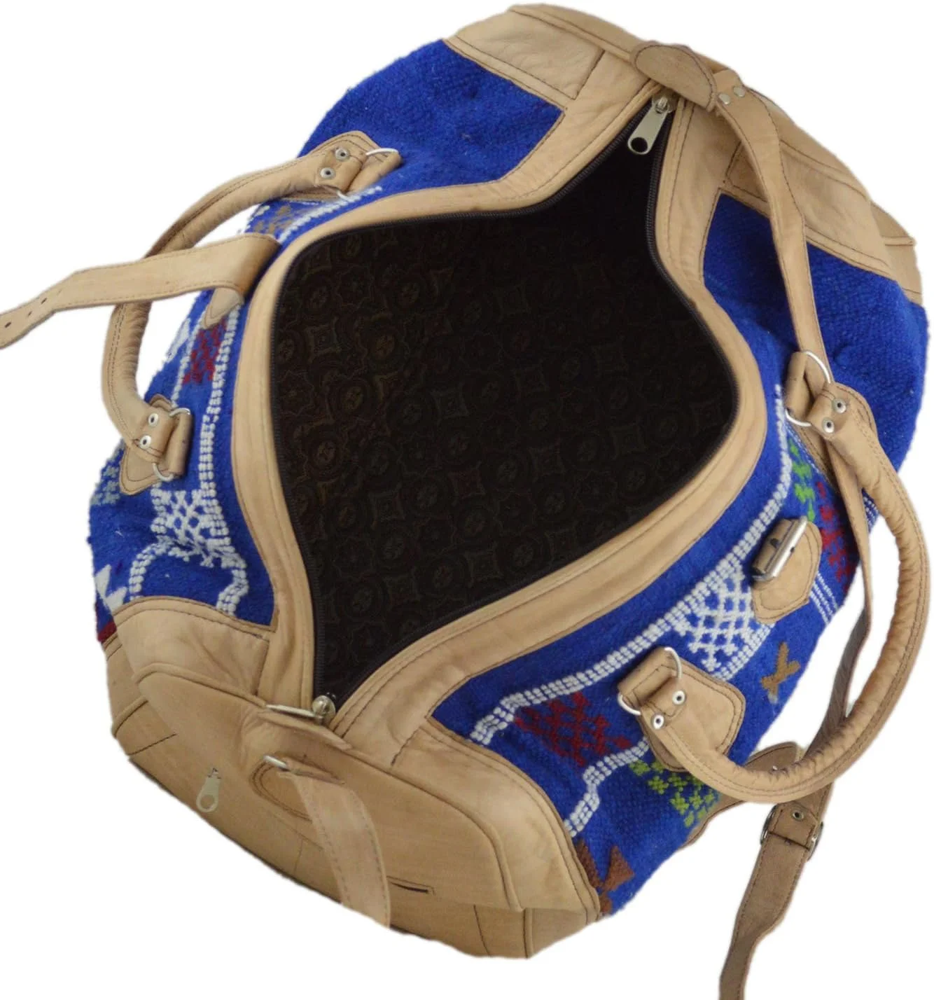 Moroccan Kilim Leather Travel Duffel Bag – Handmade Weekender with Adjustable Strap — view 2
