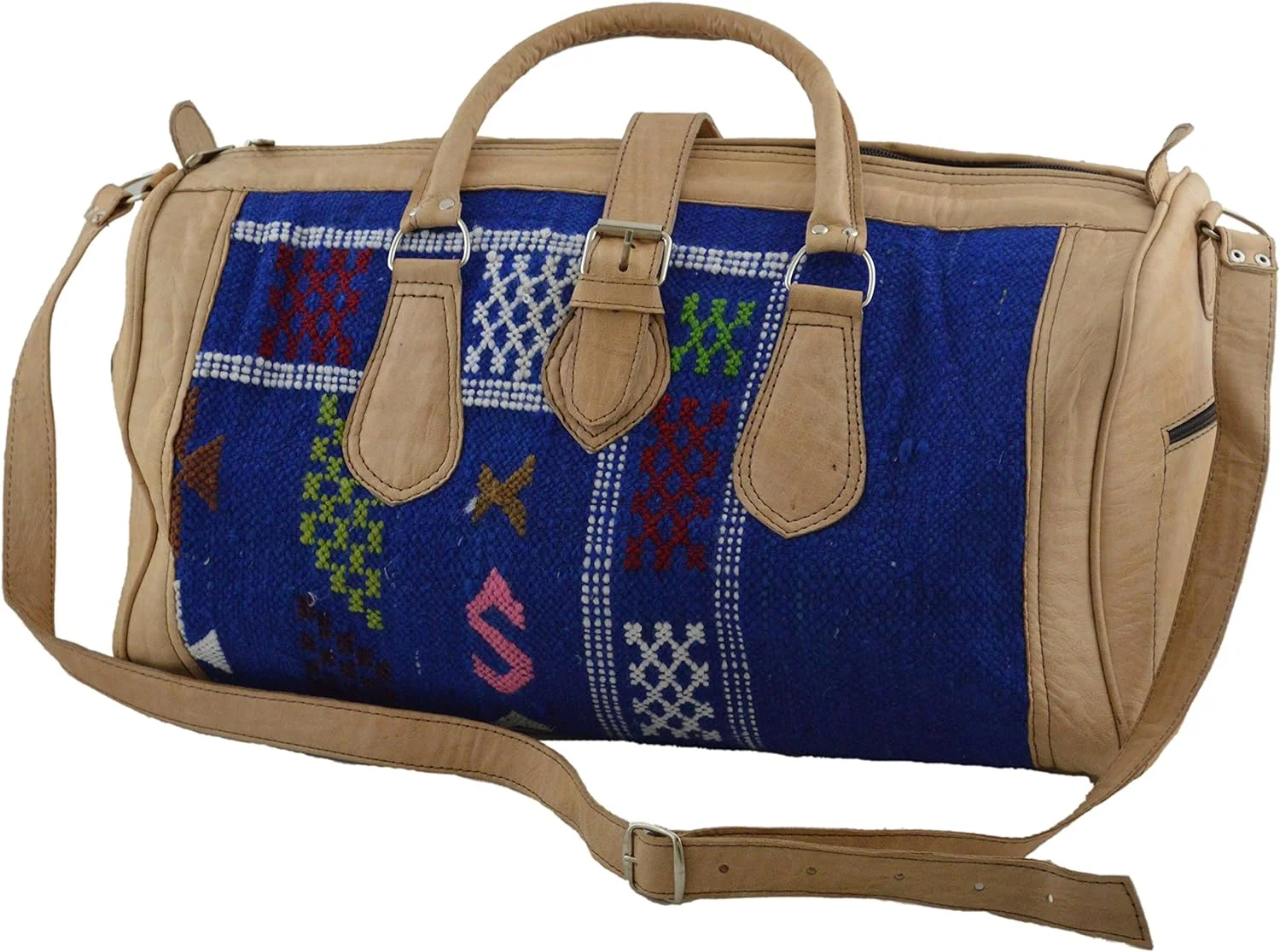 Moroccan Kilim Leather Travel Duffel Bag – Handmade Weekender with Adjustable Strap — view 4