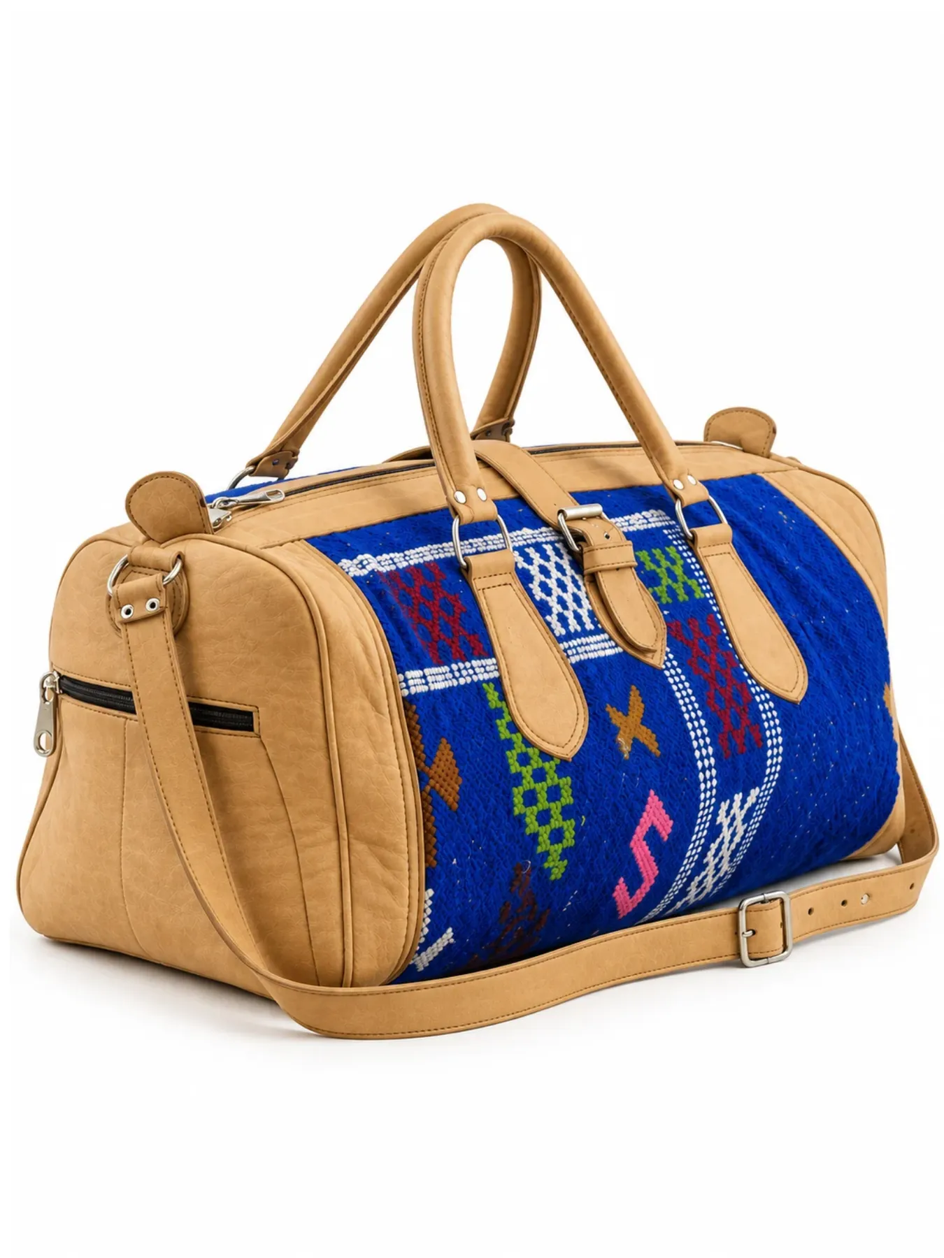 Handcrafted Moroccan Kilim Leather Travel Duffel Bag, Fes Leather Weekender