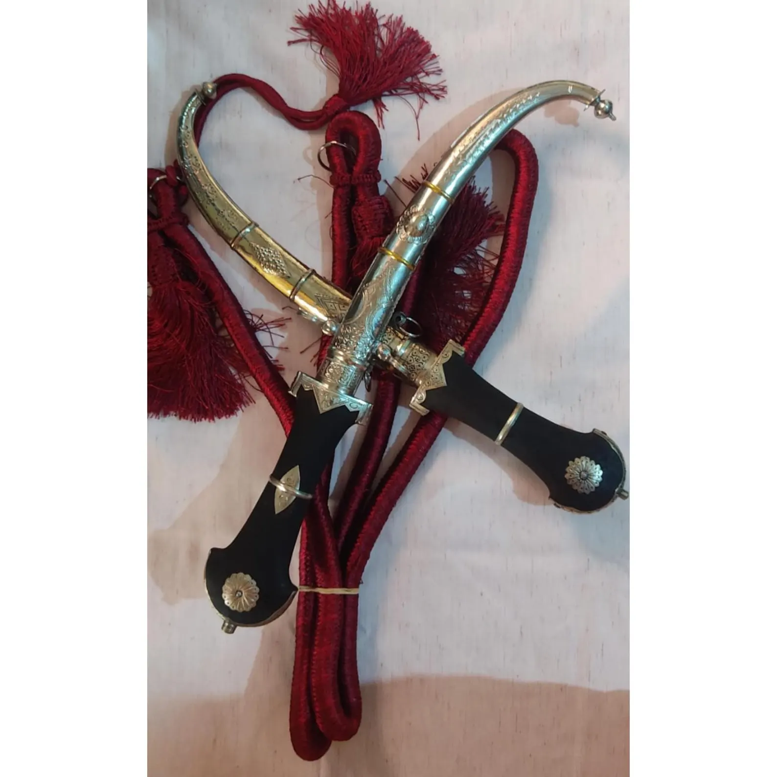 Moroccan Koummya Dagger – Handmade Berber Ceremonial Knife with Red Tassel – Engraved Tribal Display Piece