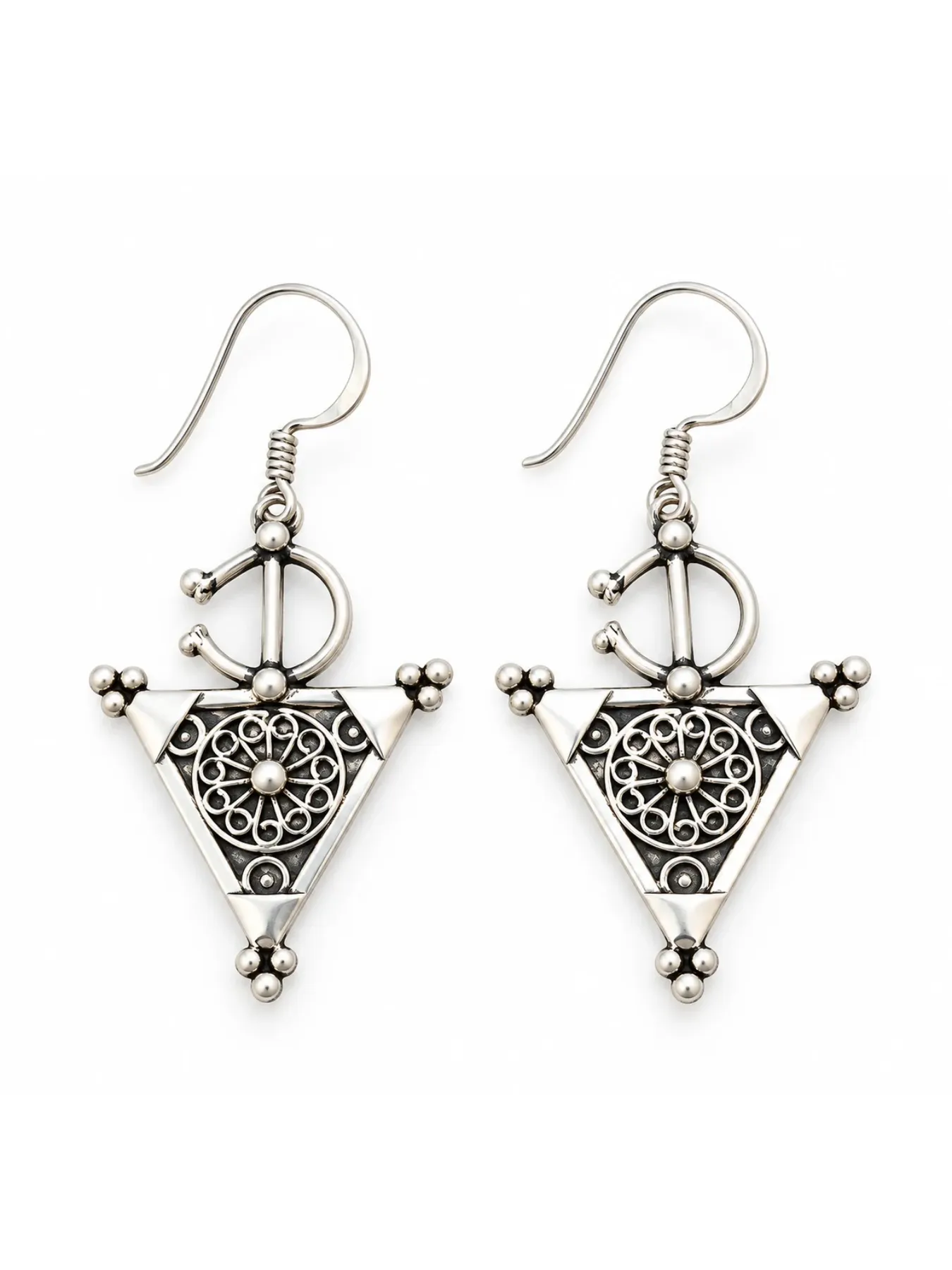 Handcrafted Tiznit Silver Tazerzit Earrings, Amazigh Filigree Jewelry