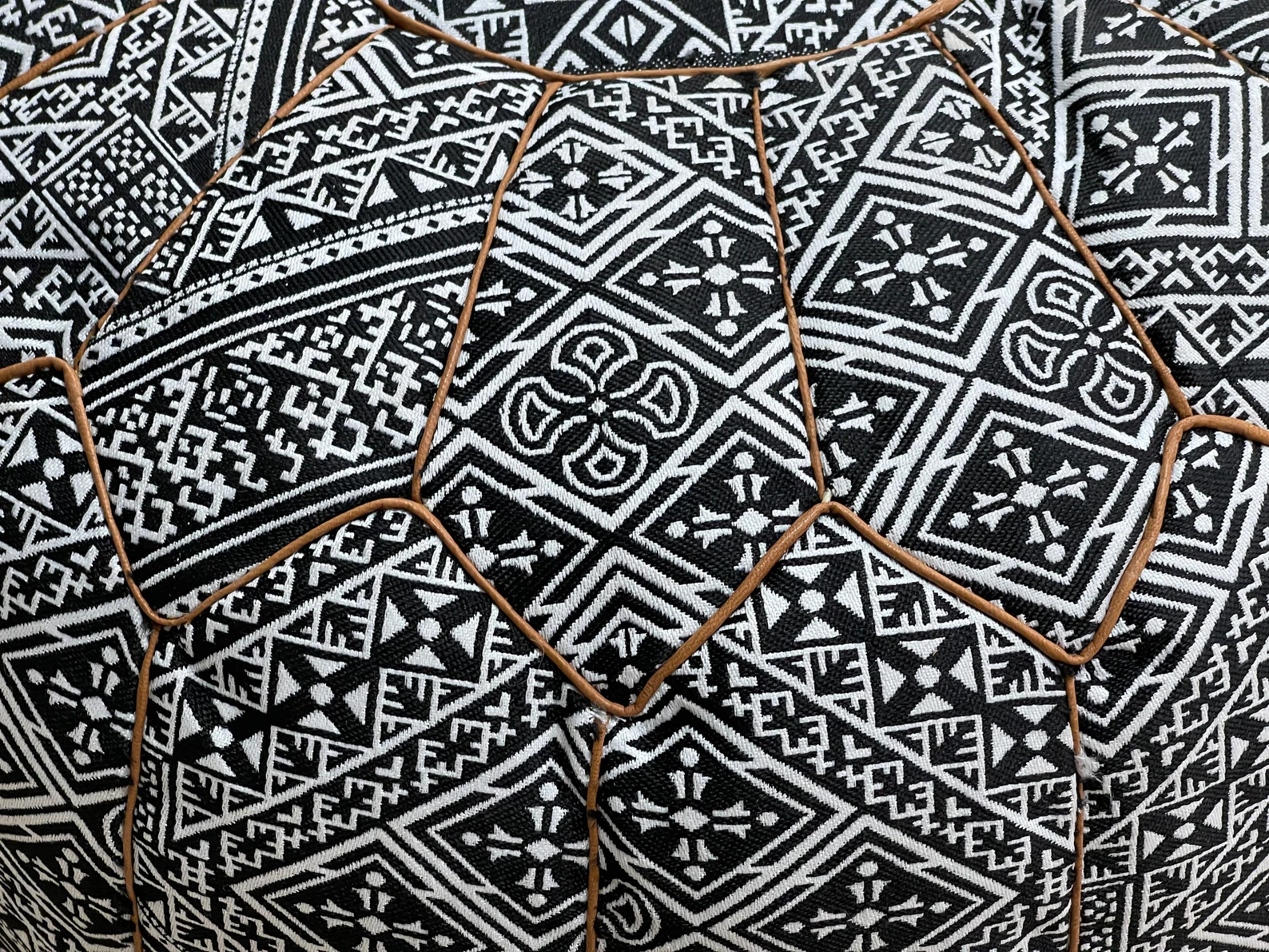 Leather & Fabric Pouf Cover – Fes Handcrafted Ottoman — view 3