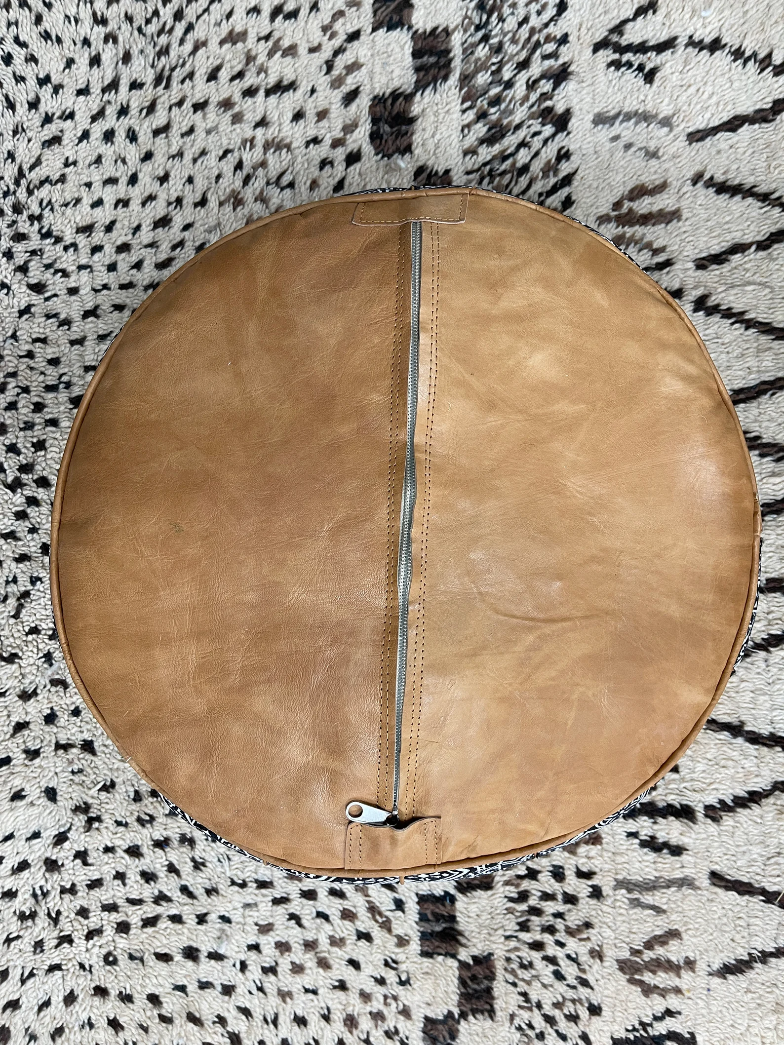 Leather & Fabric Pouf Cover – Fes Handcrafted Ottoman — view 7