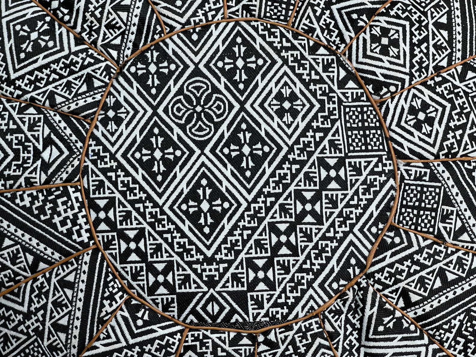Leather & Fabric Pouf Cover – Fes Handcrafted Ottoman — view 5