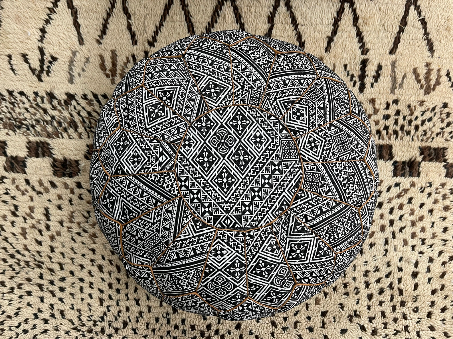 Leather & Fabric Pouf Cover – Fes Handcrafted Ottoman — view 2