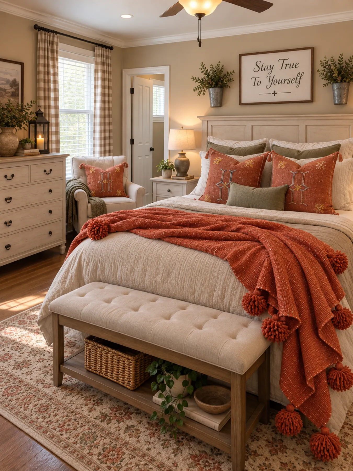 Moroccan Pom Pom Blanket, Terracotta Cotton Throw by Fouzia — view 5