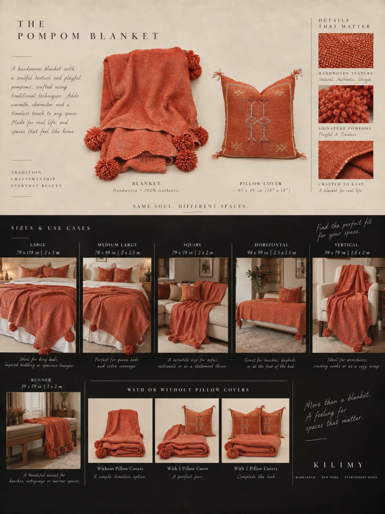 Moroccan Pom Pom Blanket, Terracotta Cotton Throw by Fouzia — view 4