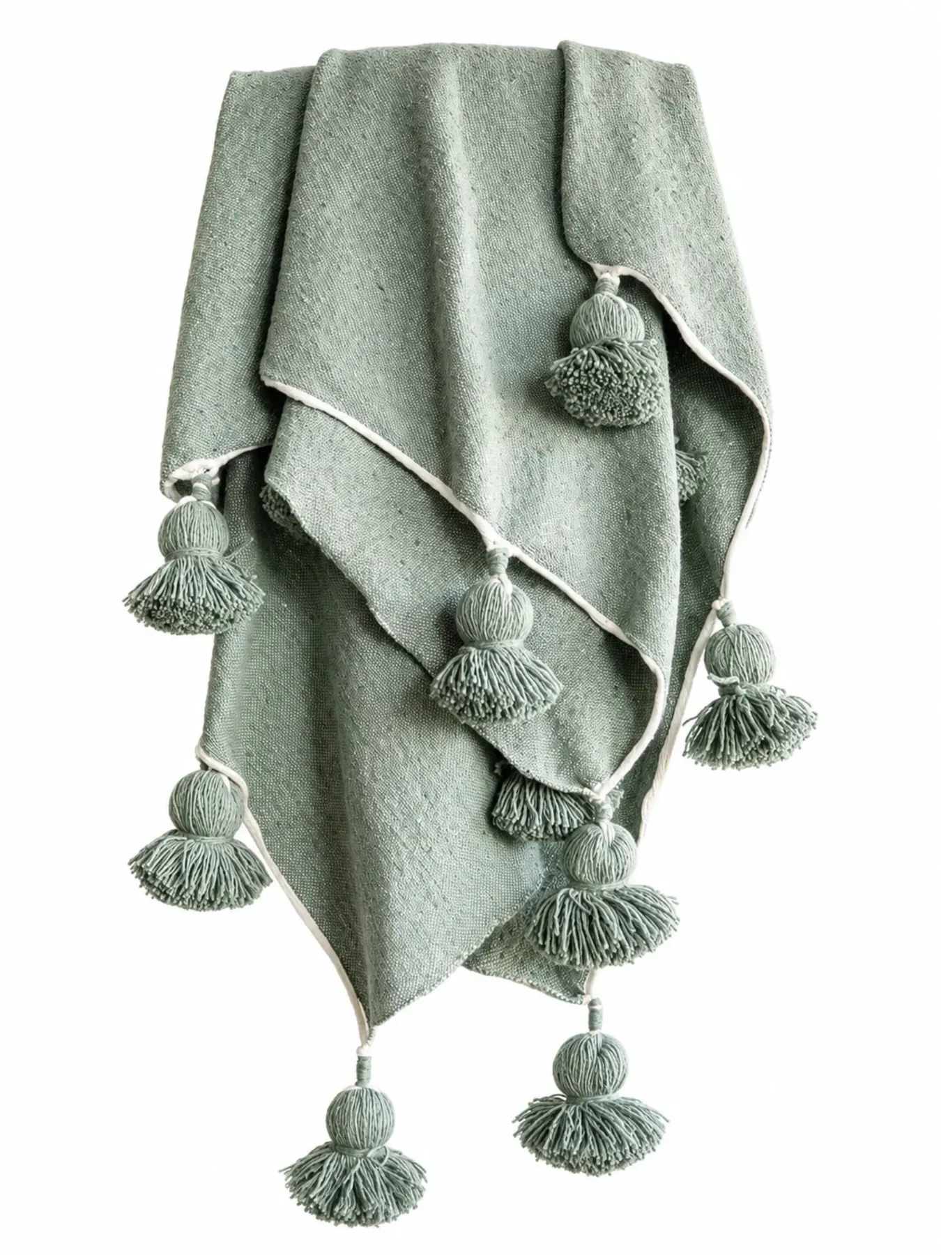Handwoven Moroccan Cotton Throw Blanket, Textured Tassel Blanket