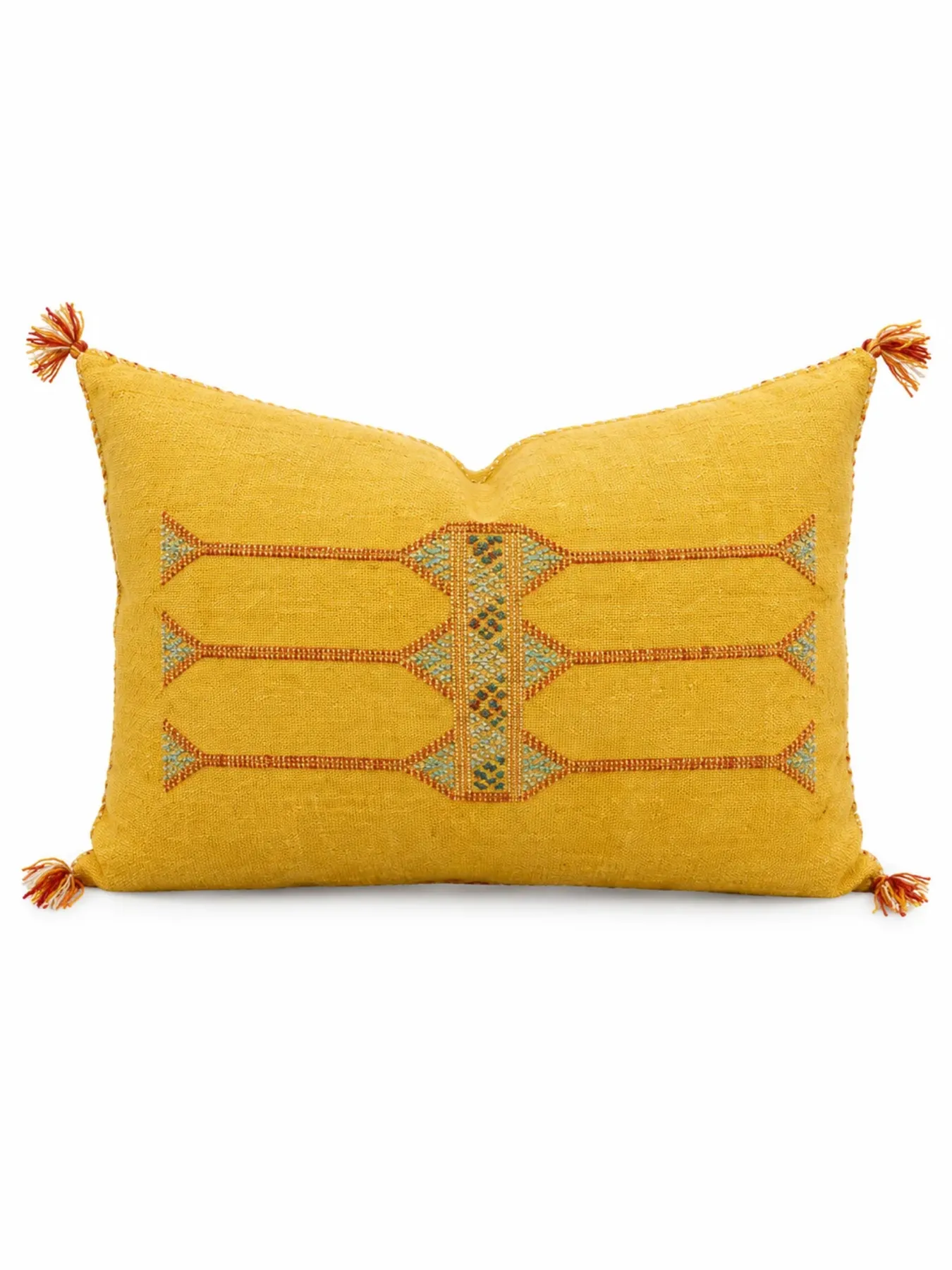 Golden Yellow Moroccan Sabra Pillow Cover, Handwoven Cactus Silk Cushion with Amazigh Motifs