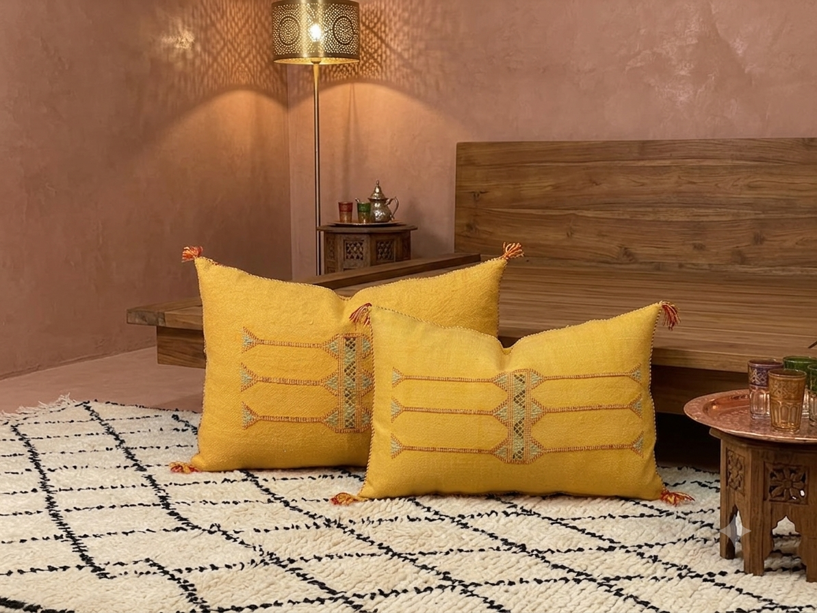 Hand-Woven Sabra Silk Pillow from Tiznit
