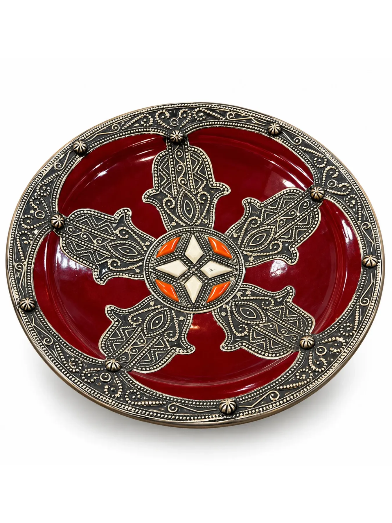Handcrafted Essaouira Copper Serving Plate, Moroccan Amazigh Inlay