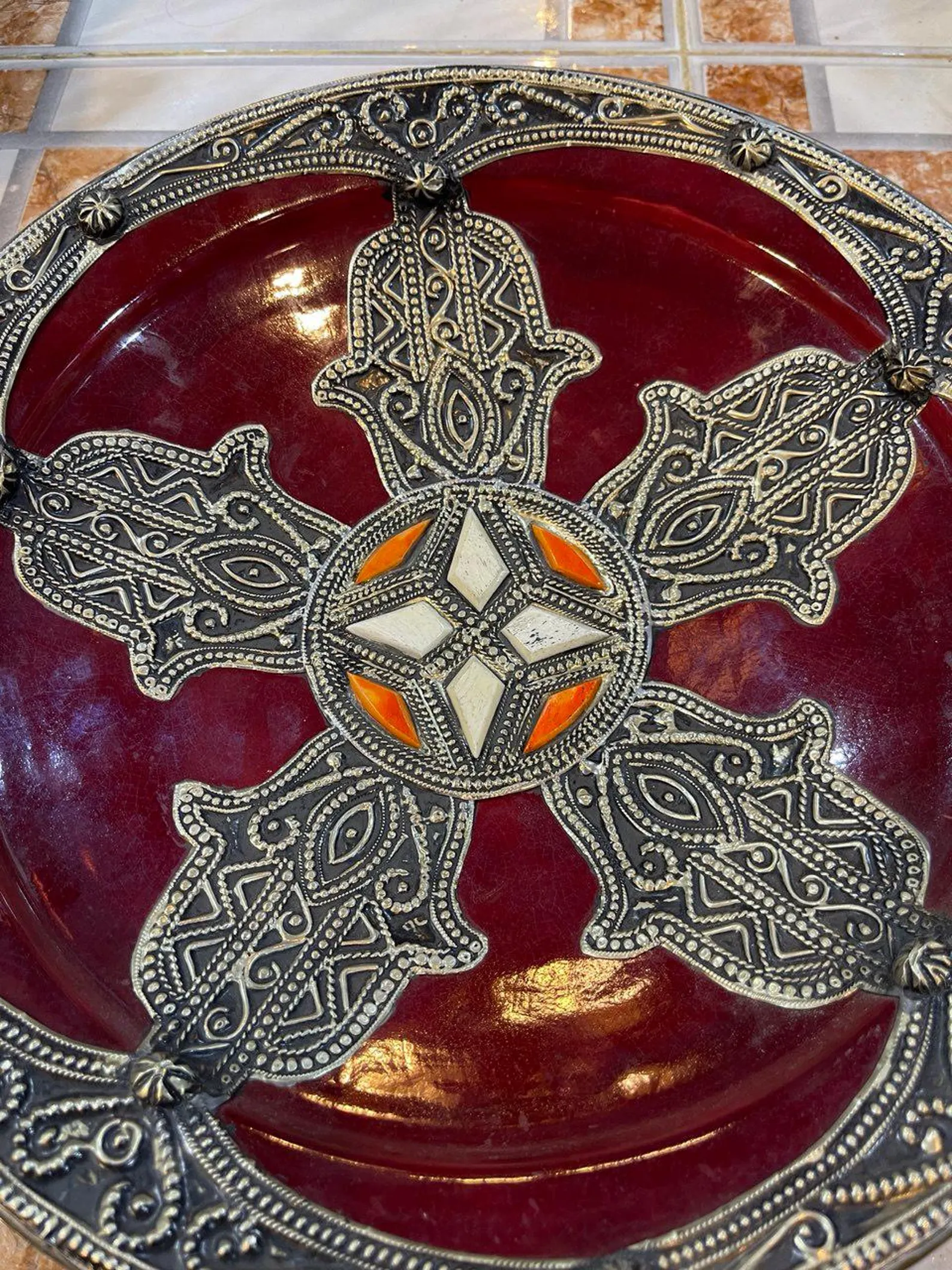 Essaouira Copper Serving Plate with Bone Inlay — view 4