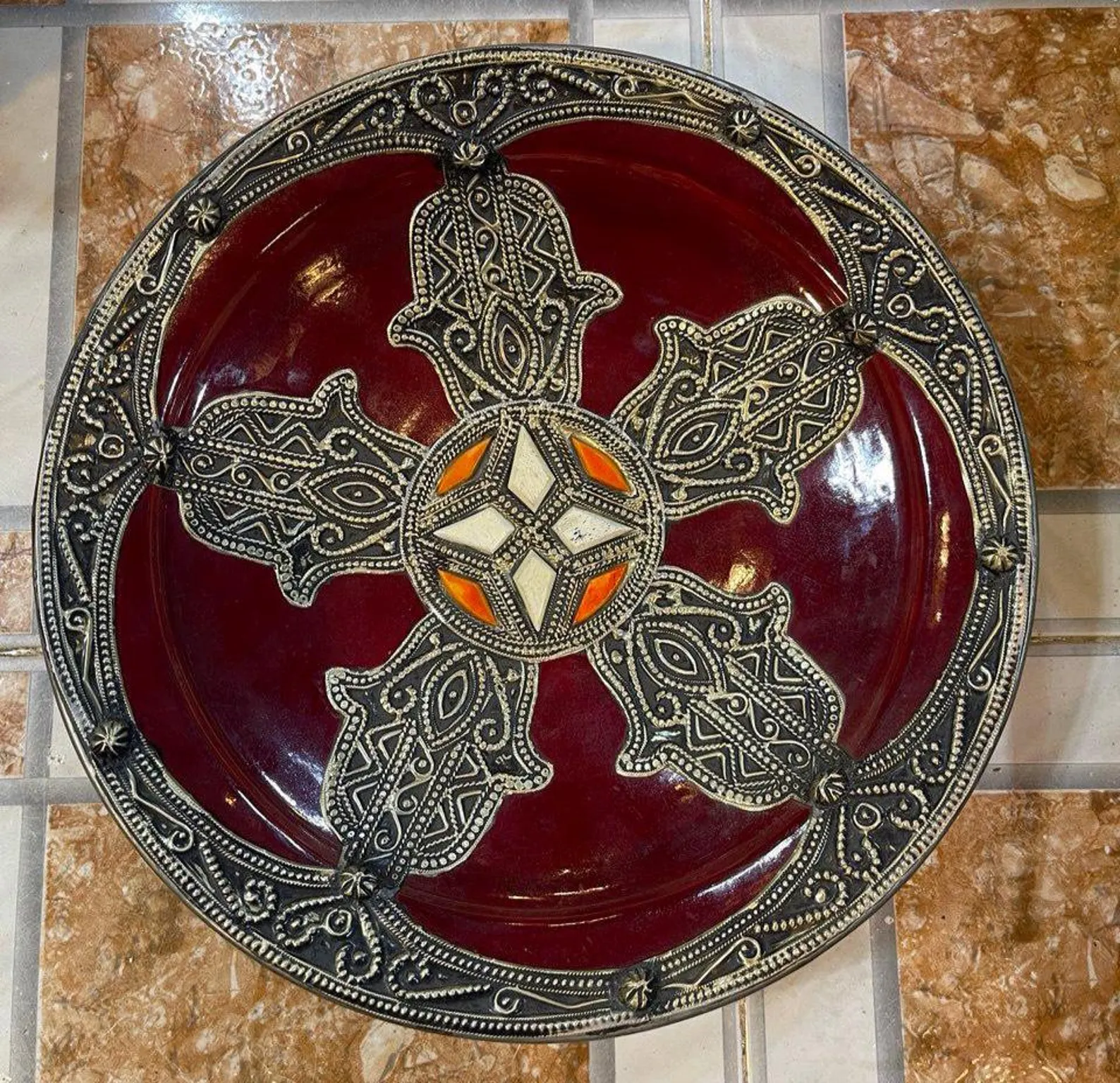 Essaouira Copper Serving Plate with Bone Inlay — view 5