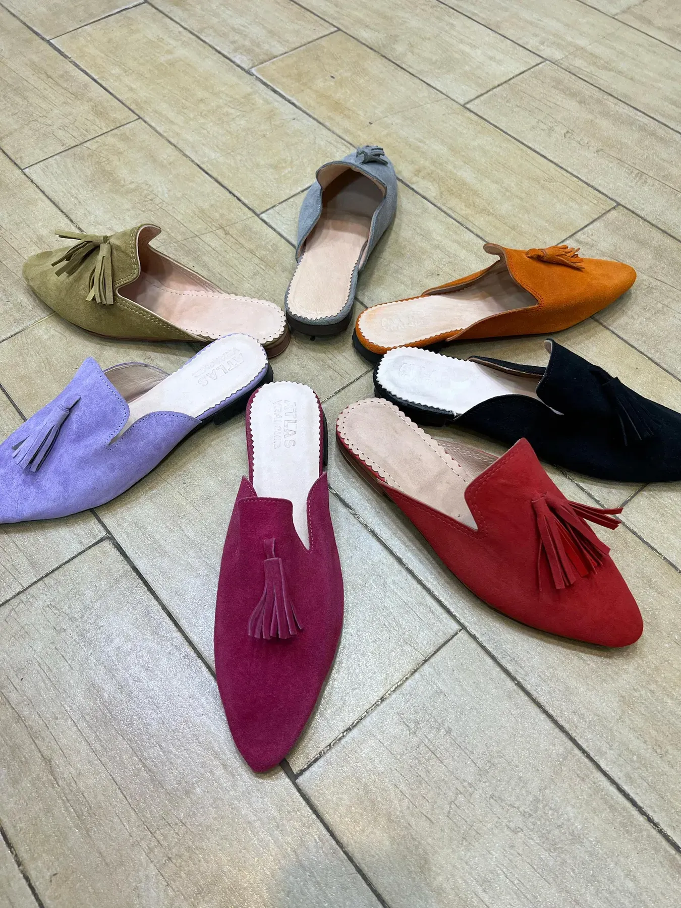 Moroccan Leather Suede Babouches with Tassels — view 2