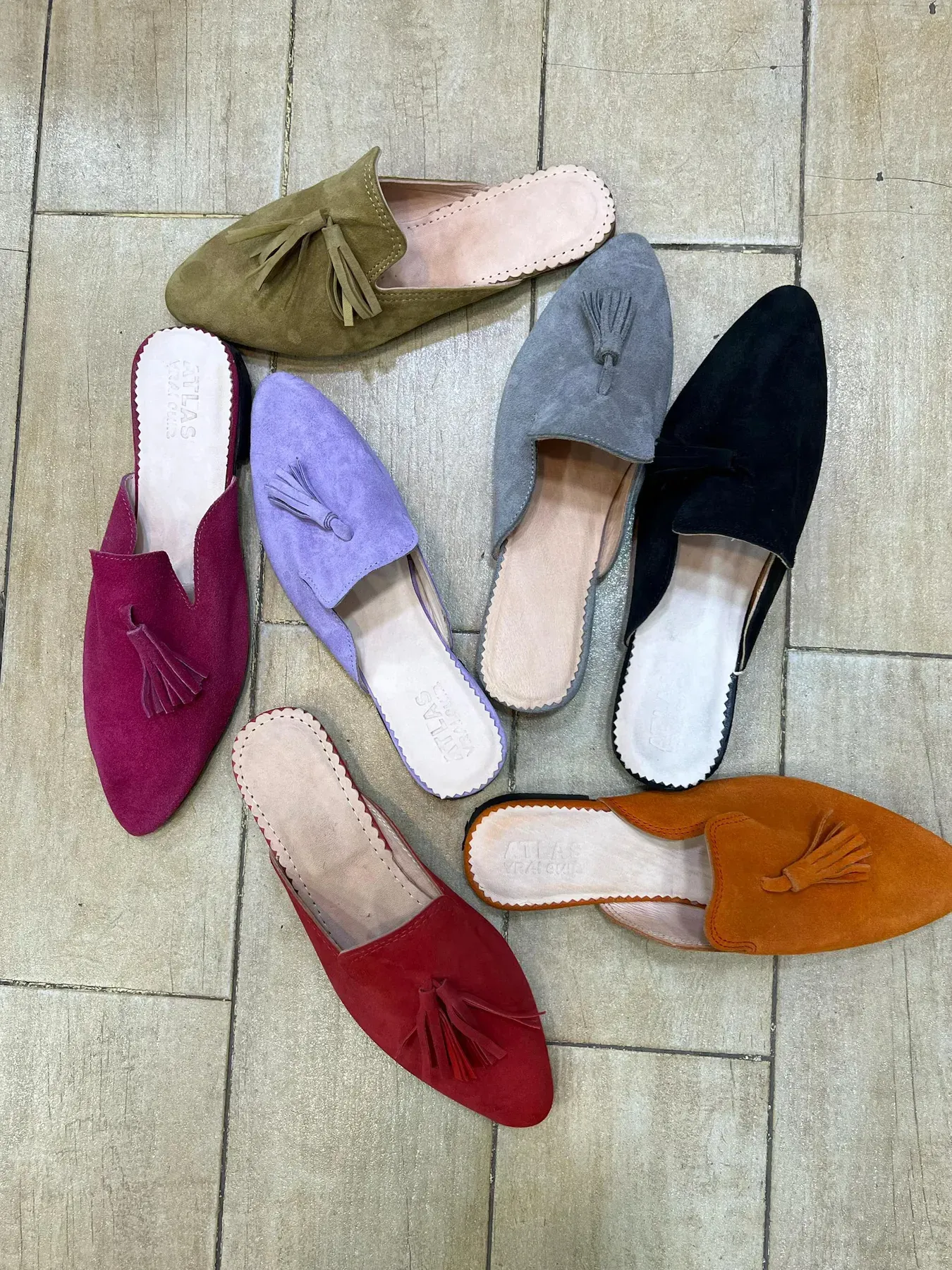 Moroccan Leather Suede Babouches with Tassels — view 3