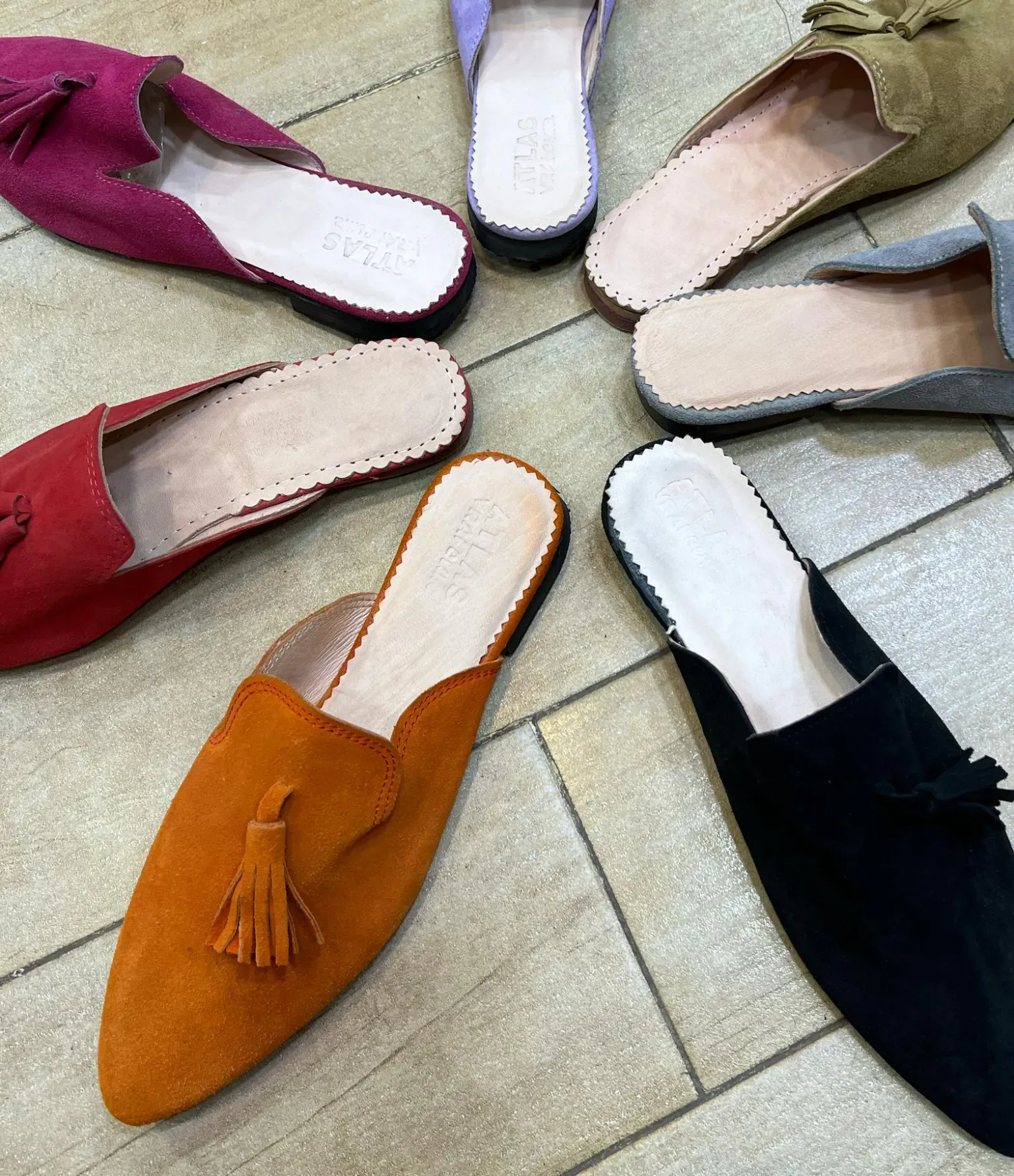 Moroccan Leather Suede Babouches with Tassels — view 4
