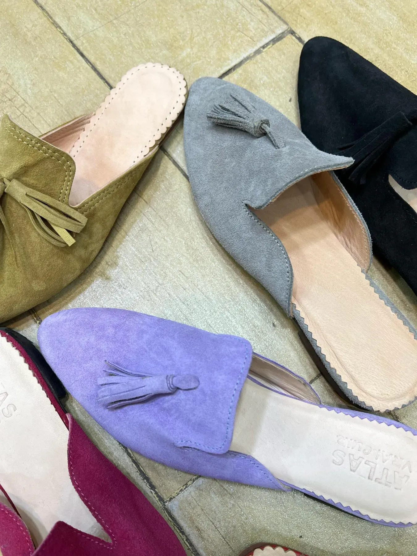 Moroccan Leather Suede Babouches with Tassels — view 5