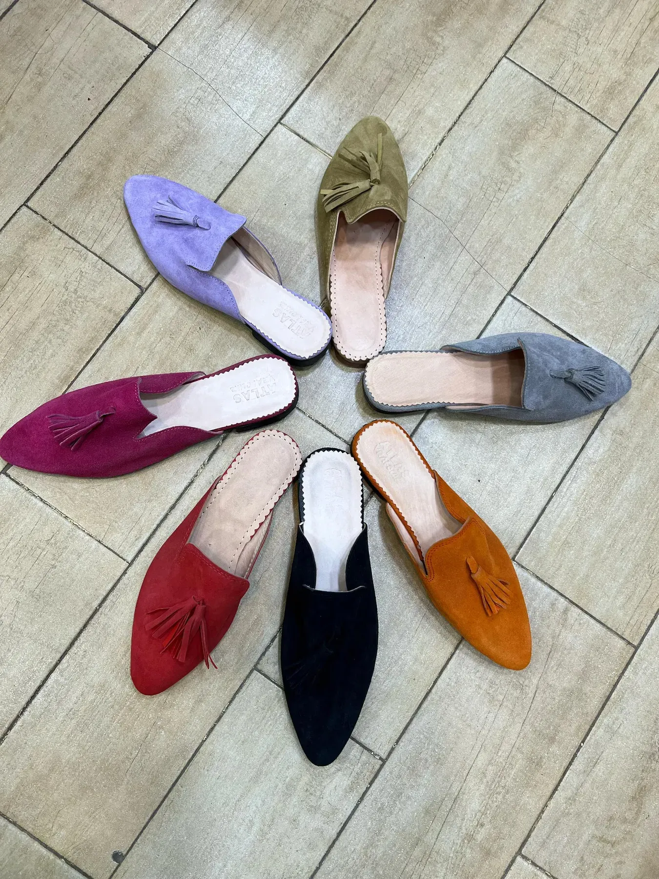 Moroccan Leather Suede Babouches with Tassels — view 6
