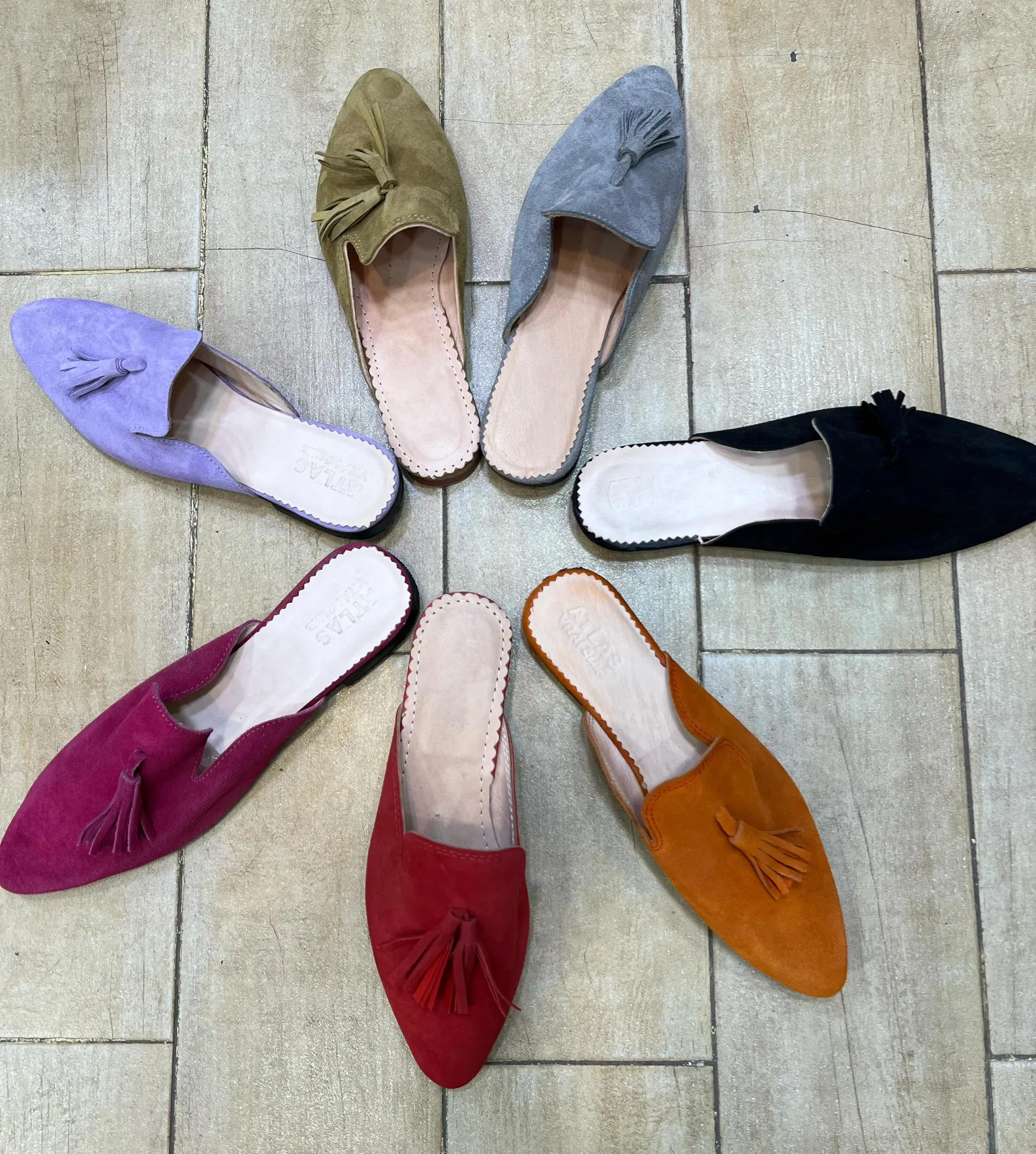 Moroccan Leather Suede Babouches with Tassels