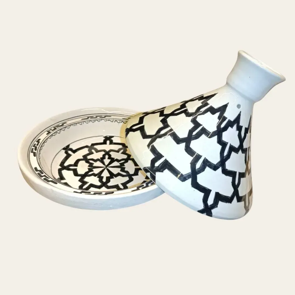 Moroccan Tagine, White Fès Ceramic, Oven and Dishwasher Safe, 23 cm
