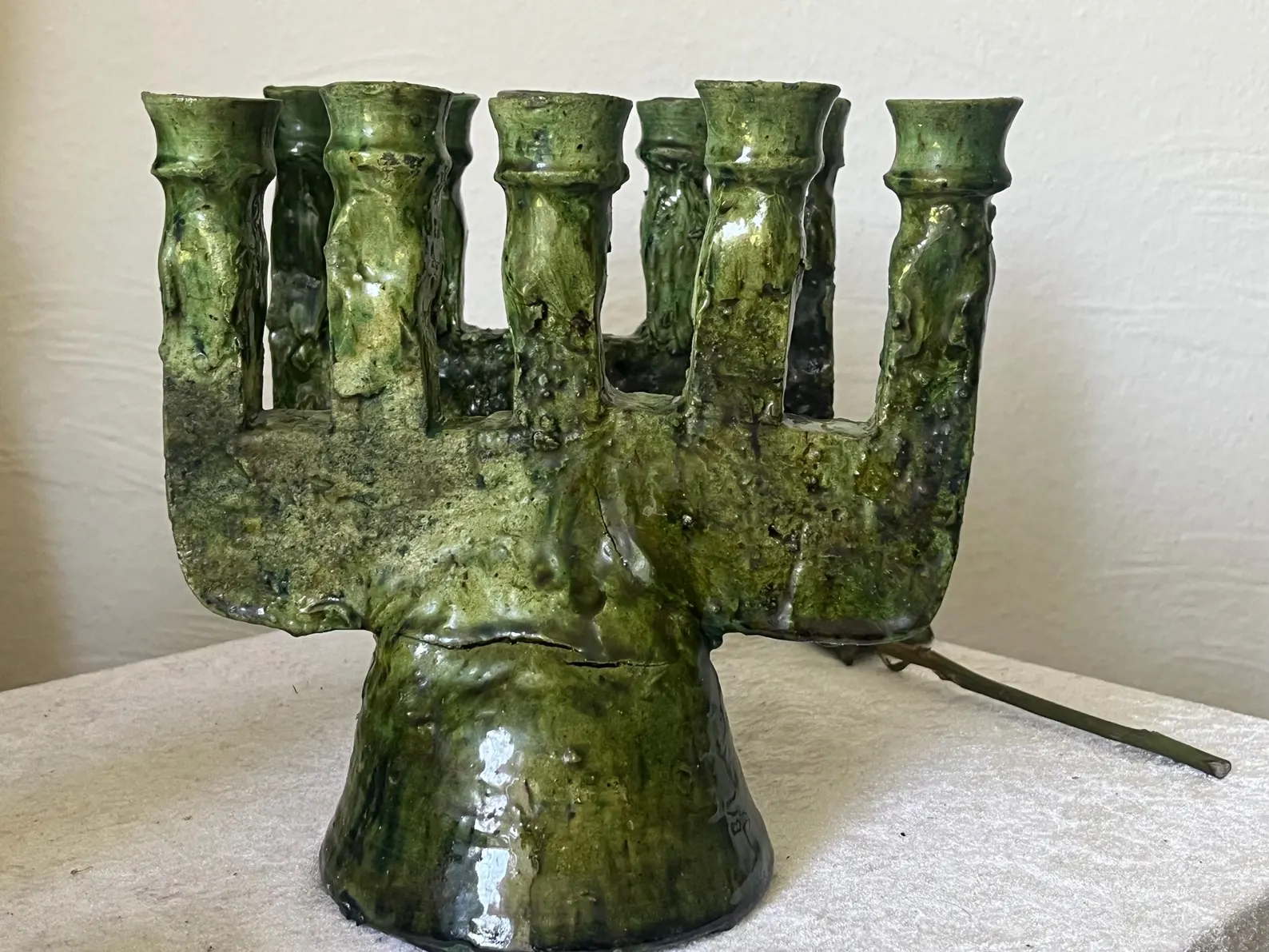 Emerald Zellige Ceramic Candelabra from Safi — view 3