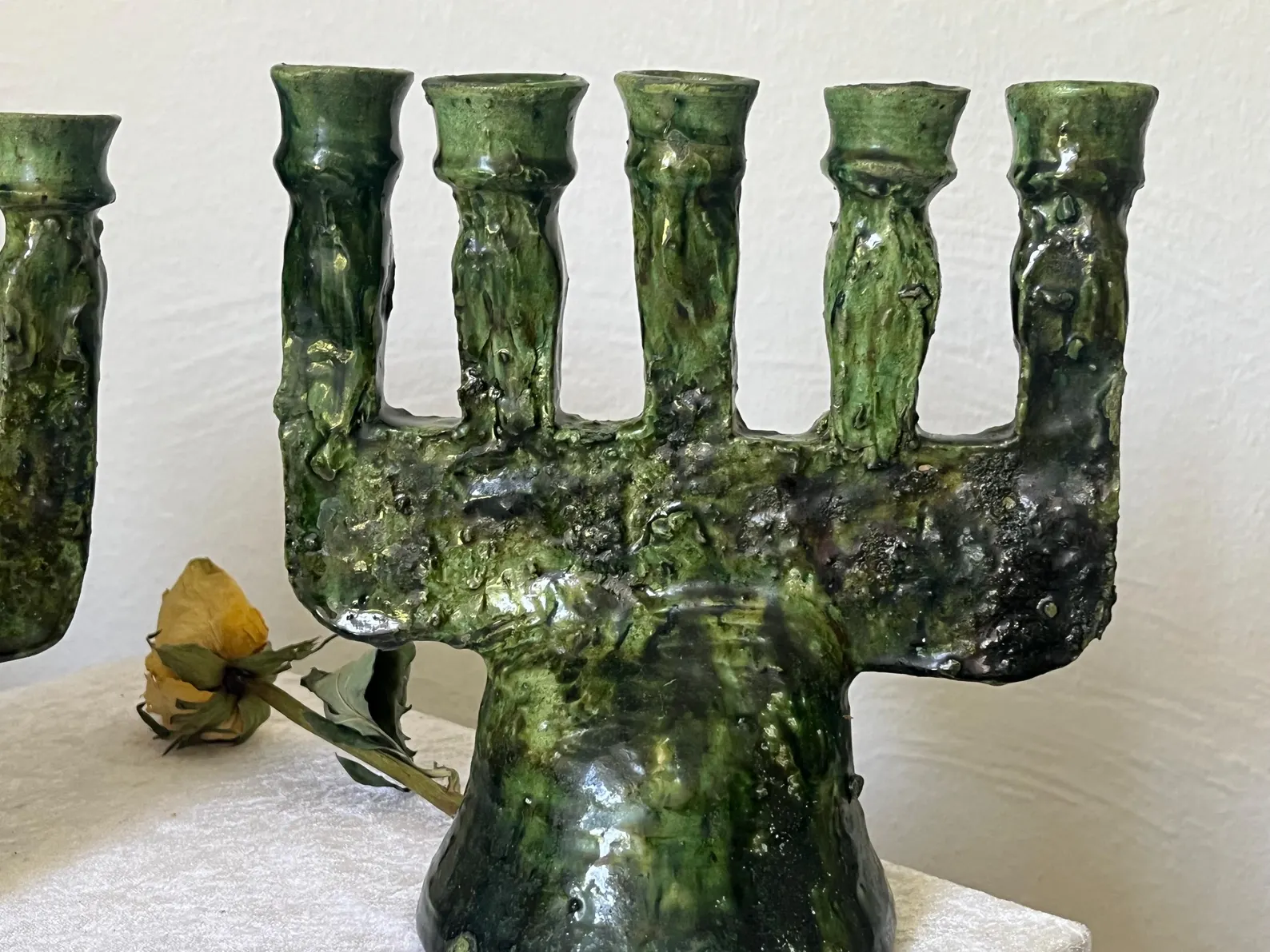 Emerald Zellige Ceramic Candelabra from Safi — view 8