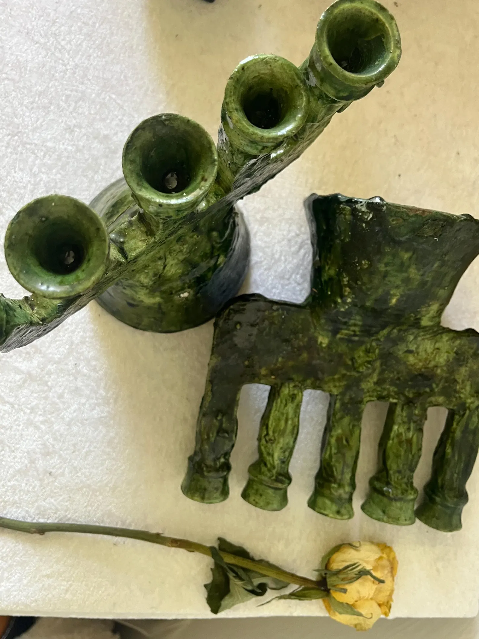 Emerald Zellige Ceramic Candelabra from Safi — view 9