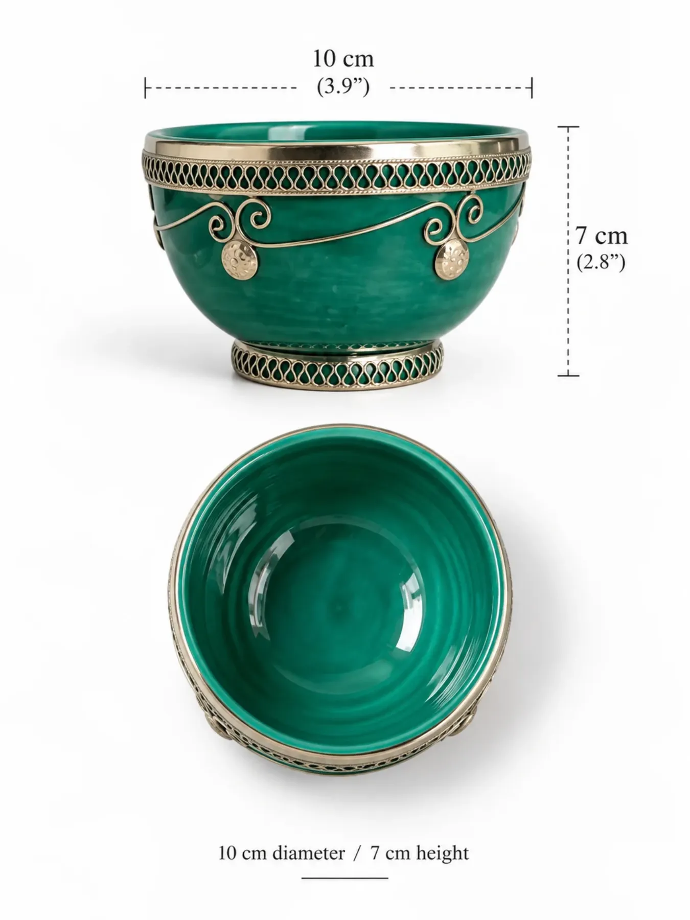 Safi Ceramic Bowl Set of 4, Handmade with Metal Filigree, view 8