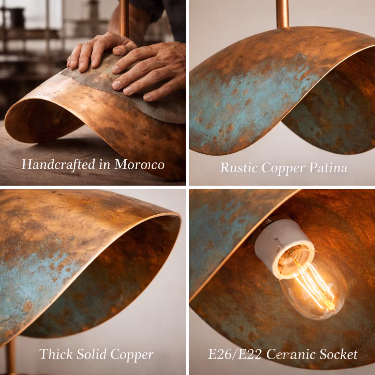 Hand-Hammered Copper Pendant Light from Marrakech — view 4