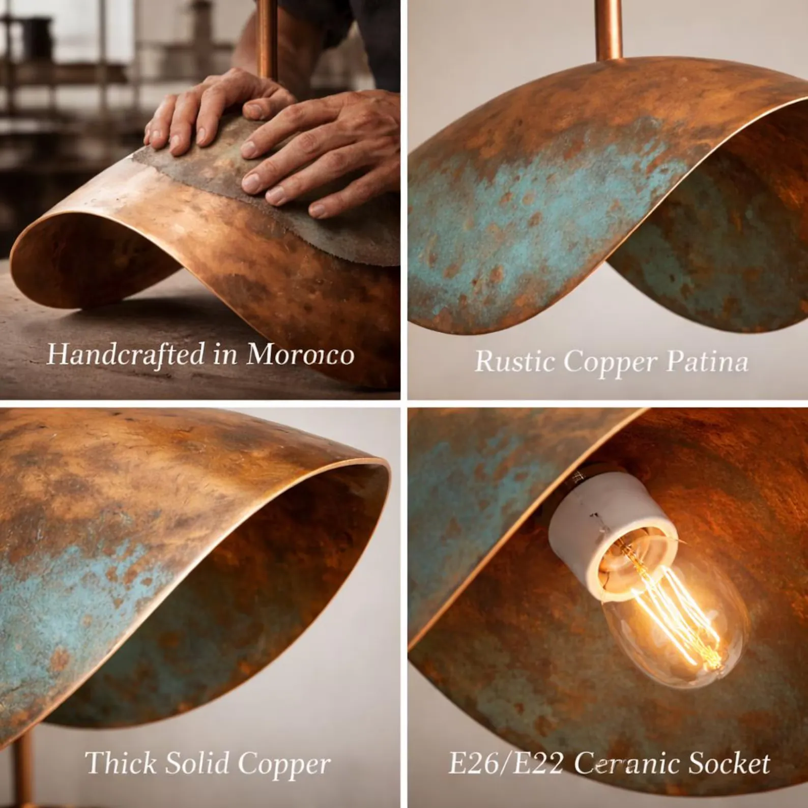 Hand-Hammered Copper Pendant Light from Marrakech — view 4