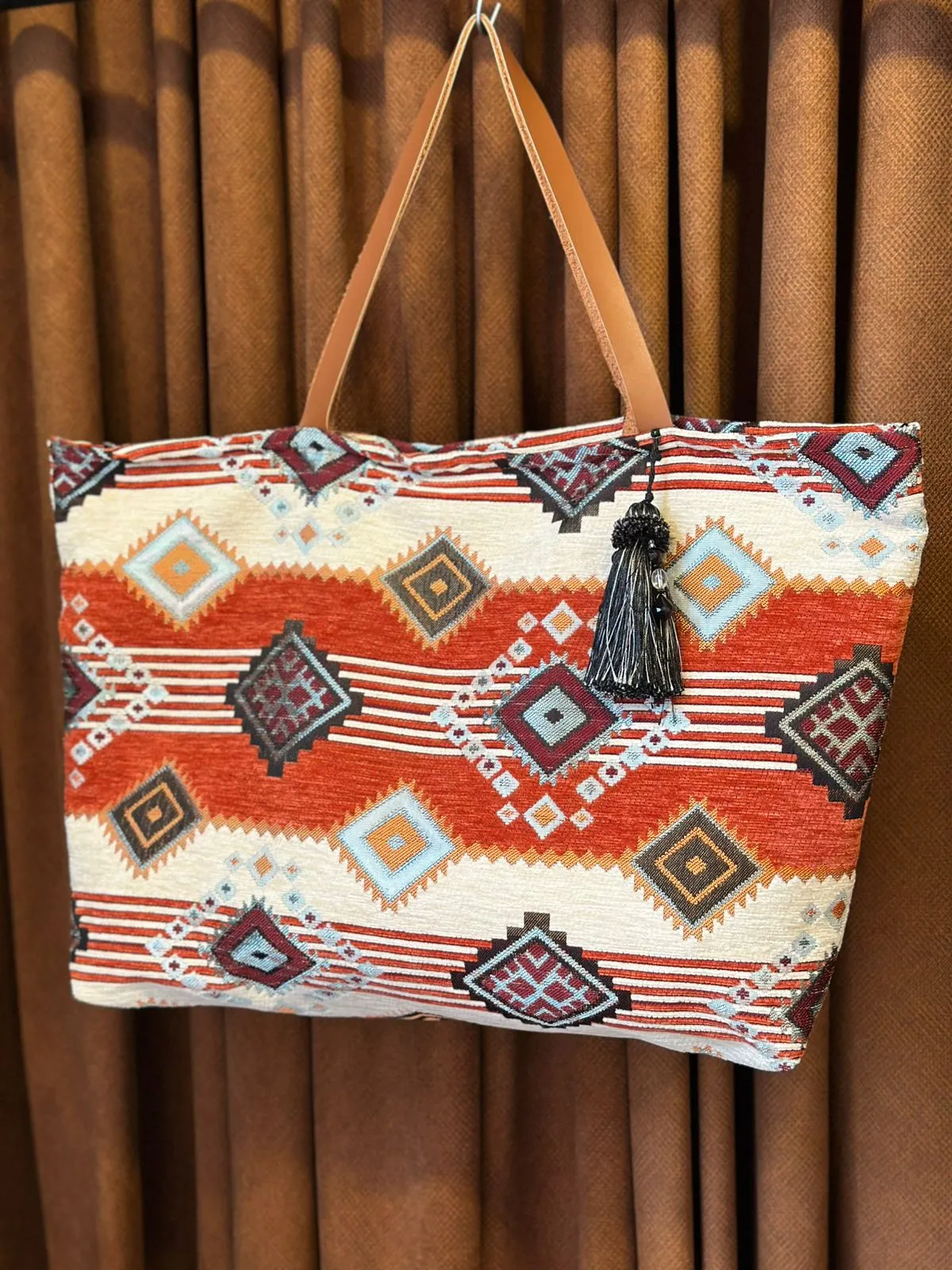 Sac Cabas Kilim Berbère Marrakech Anses Cuir — view 3