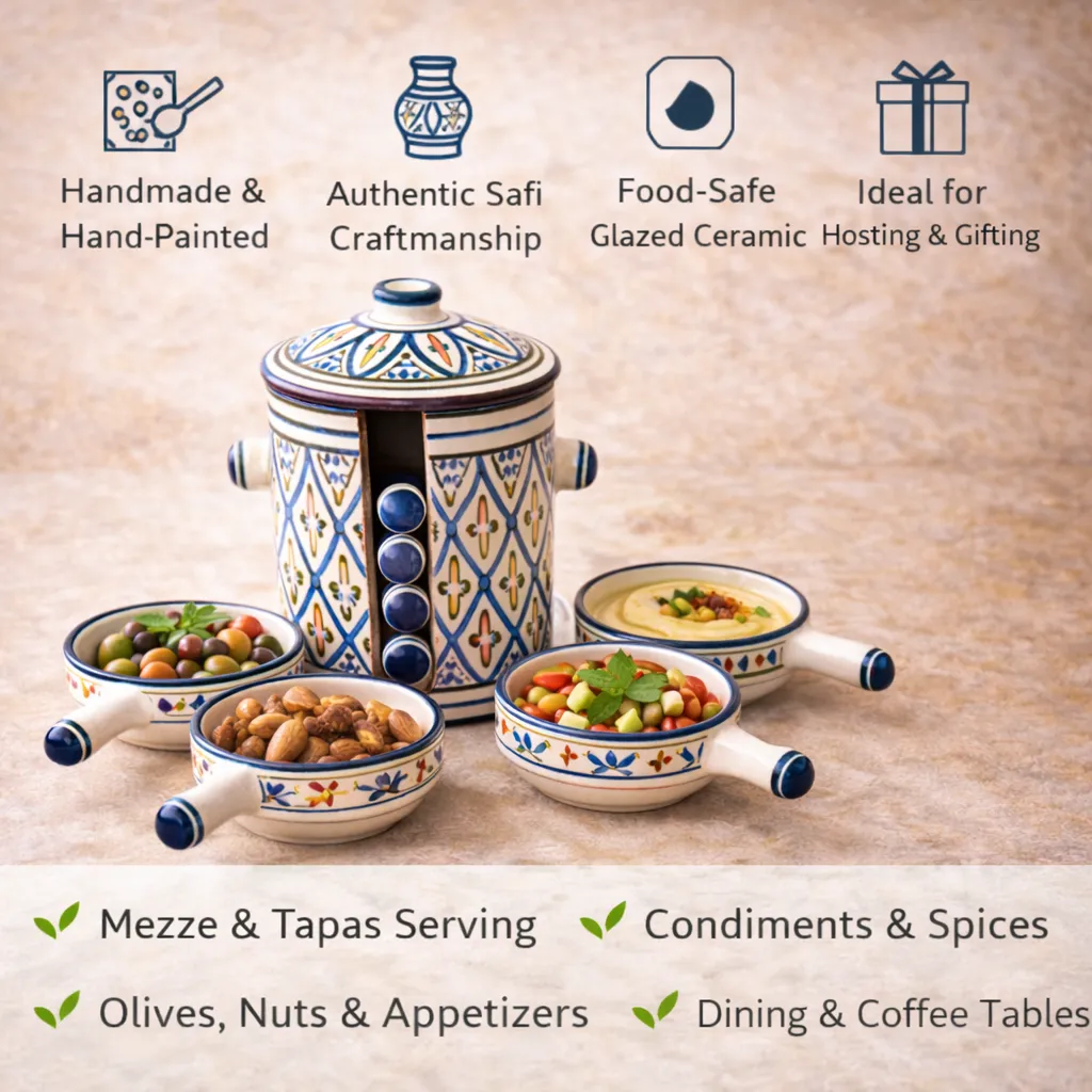 Safi Ceramic Serving Set with Lidded Pot and Bowls — view 2