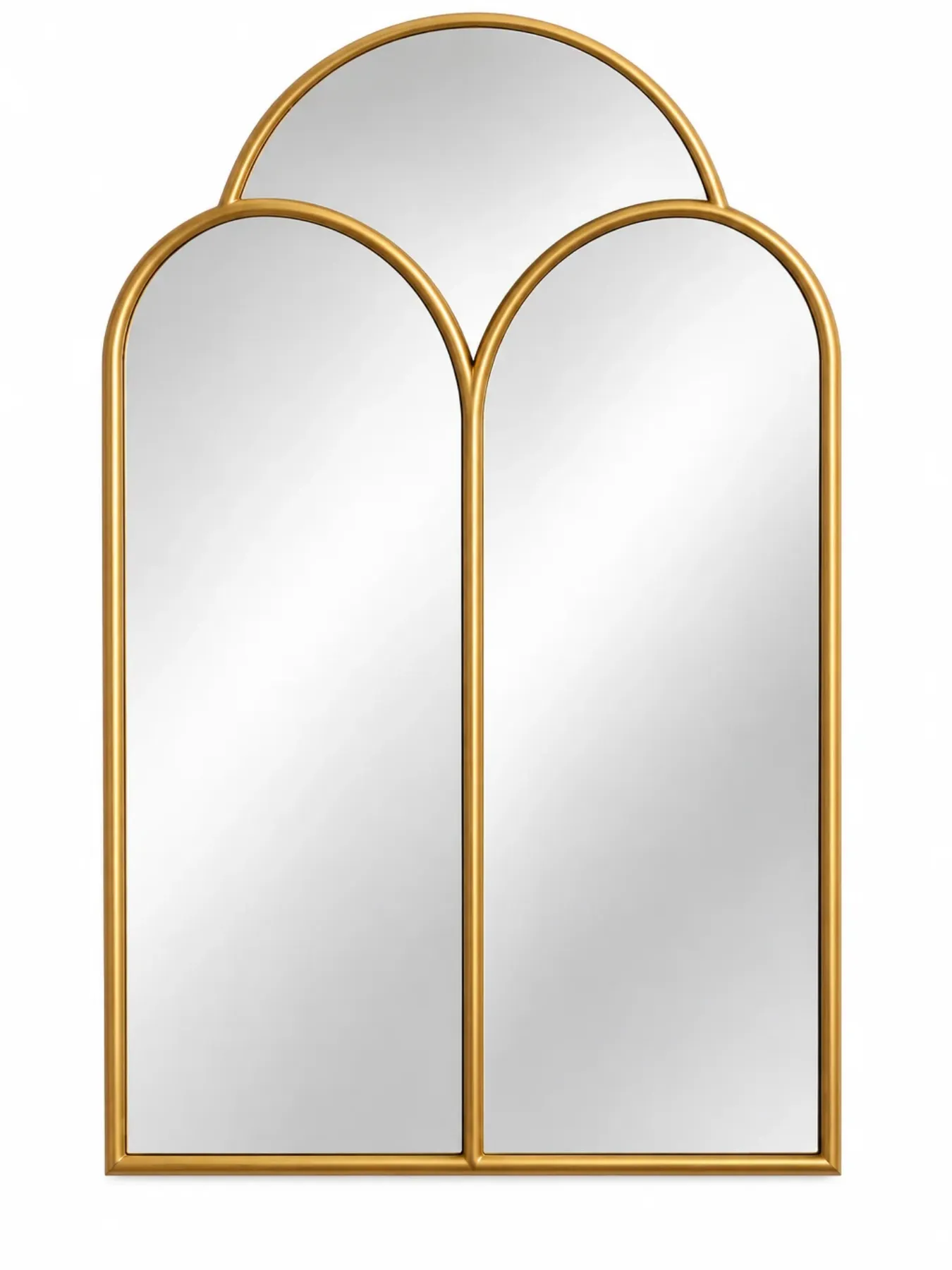 Handcrafted Moroccan Brass Arch Mirror, Scalloped Unlacquered Brass Wall Mirror