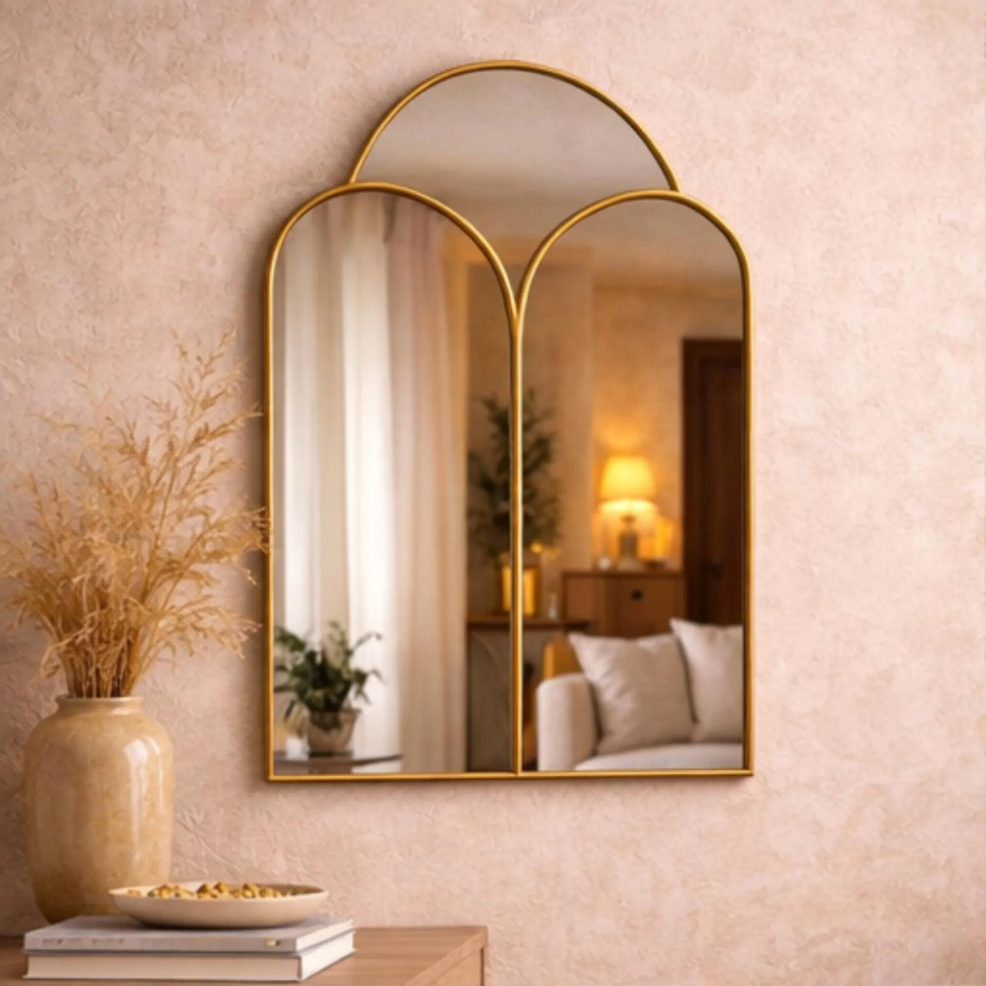 Scalloped Brass Shield Mirror – Handcrafted Moroccan Wall Accent
