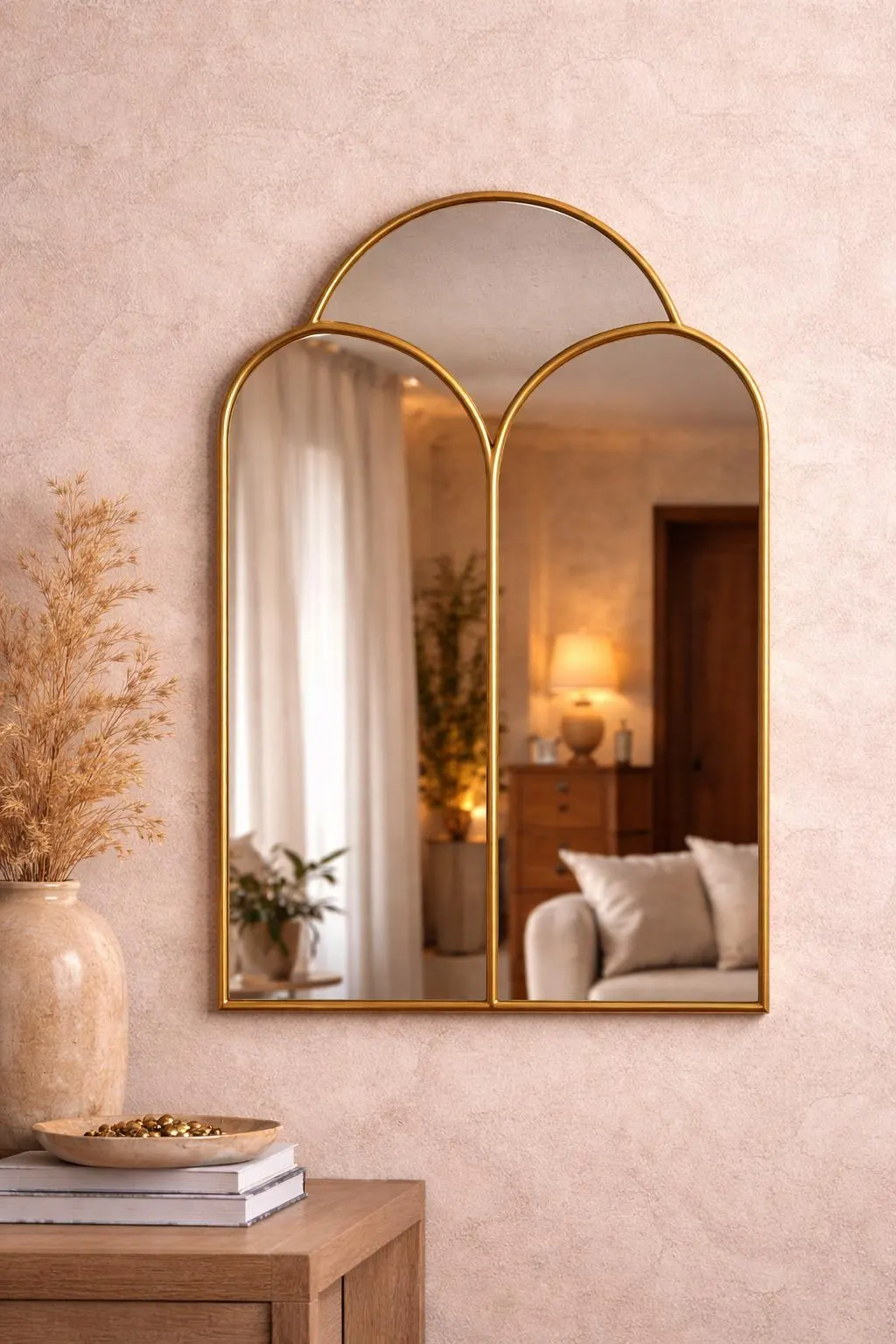 Scalloped Brass Shield Mirror – Handcrafted Moroccan Wall Accent — view 4
