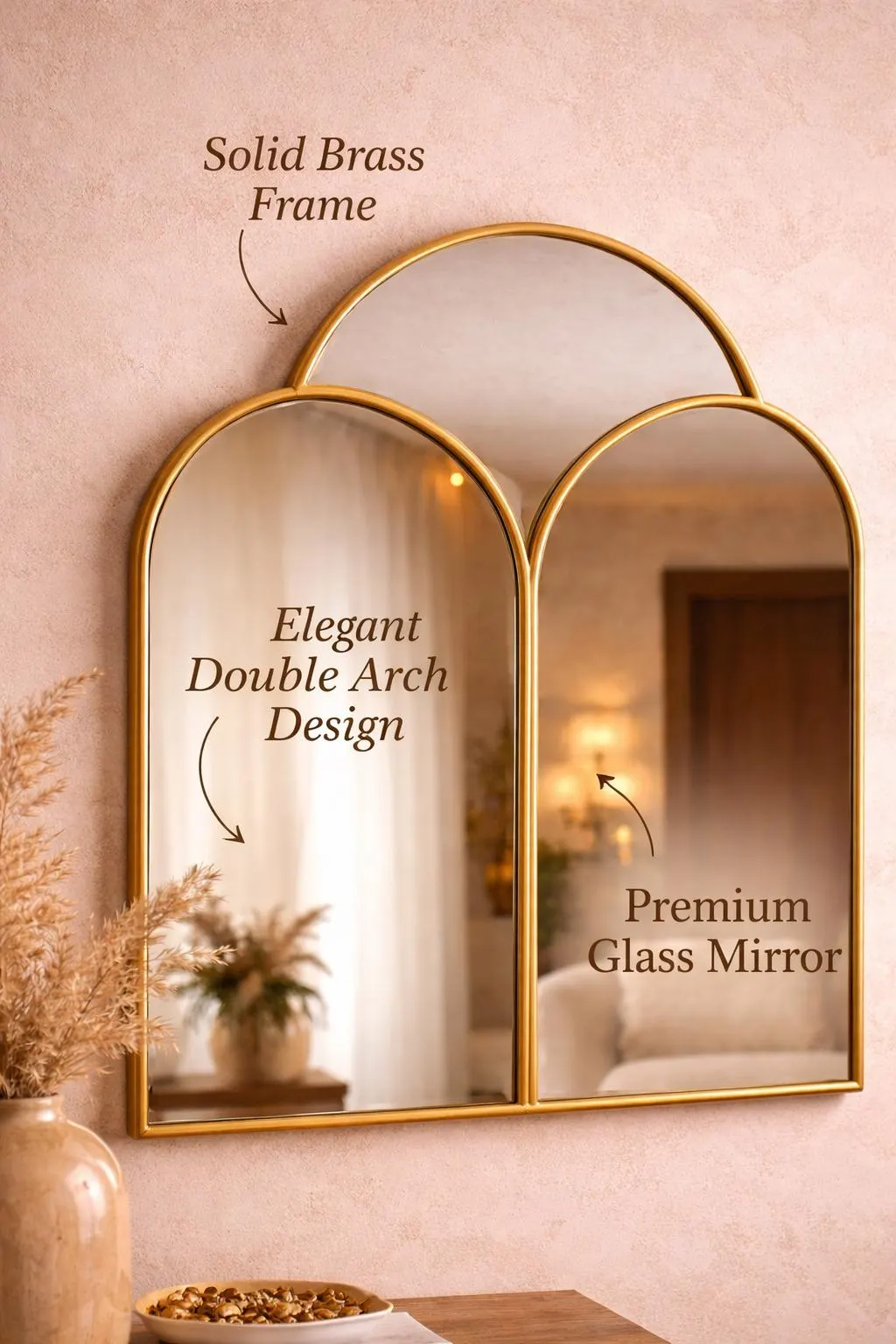 Scalloped Brass Shield Mirror – Handcrafted Moroccan Wall Accent — view 5