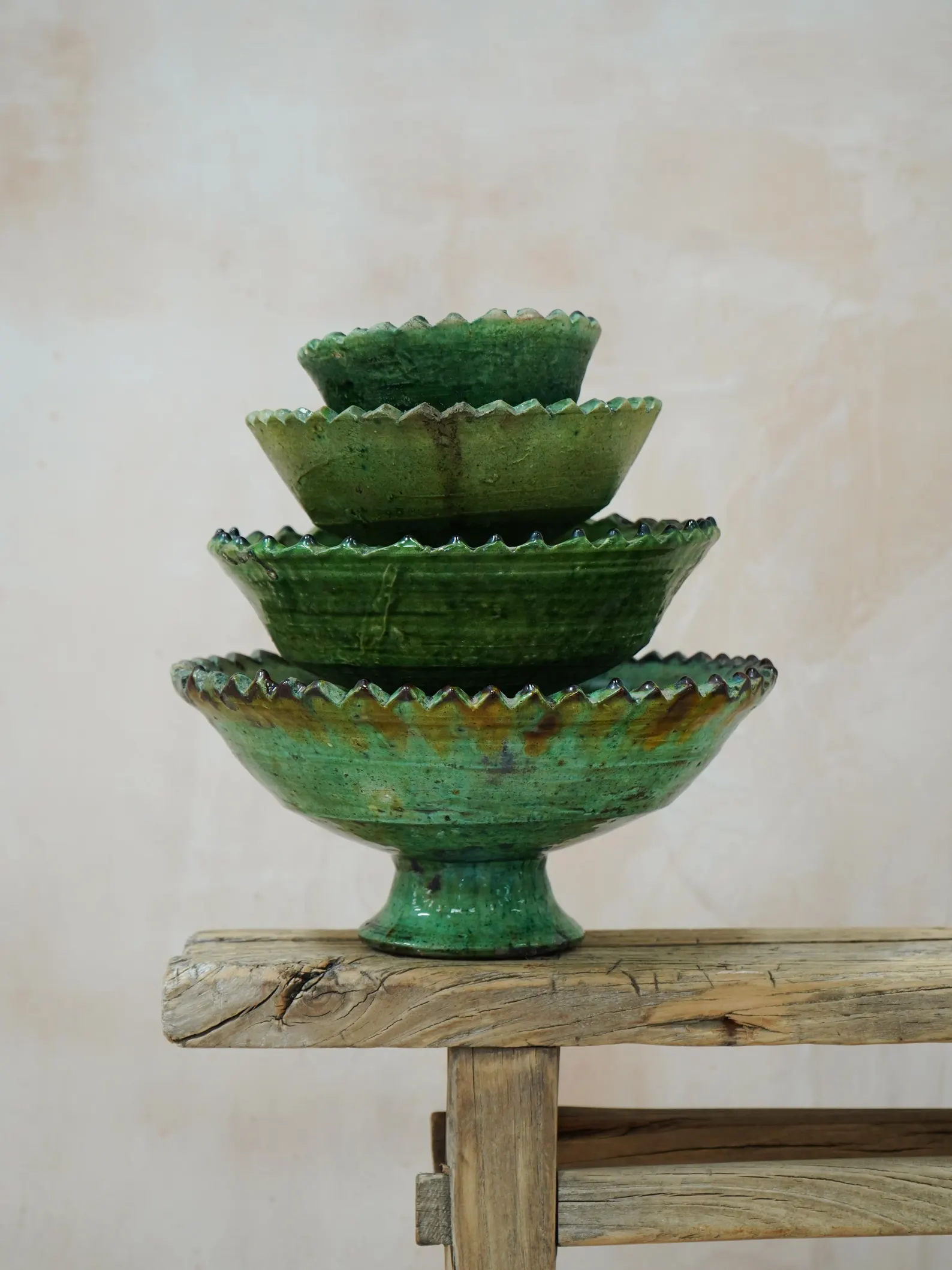 Tamegroute Emerald Pedestal Bowls - Seconds Sale — view 3