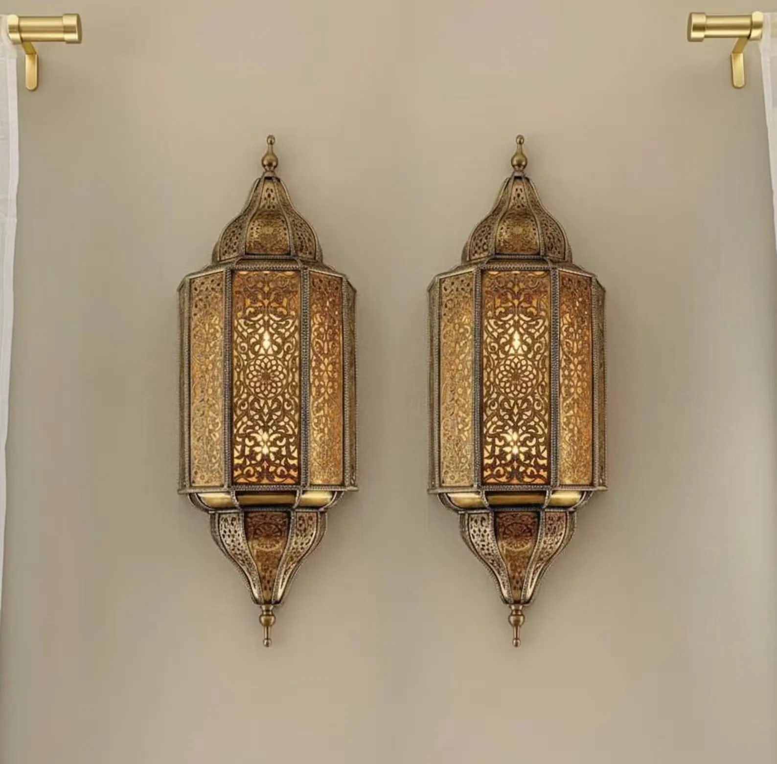 Engraved Brass Wall Sconces from Marrakech — view 7