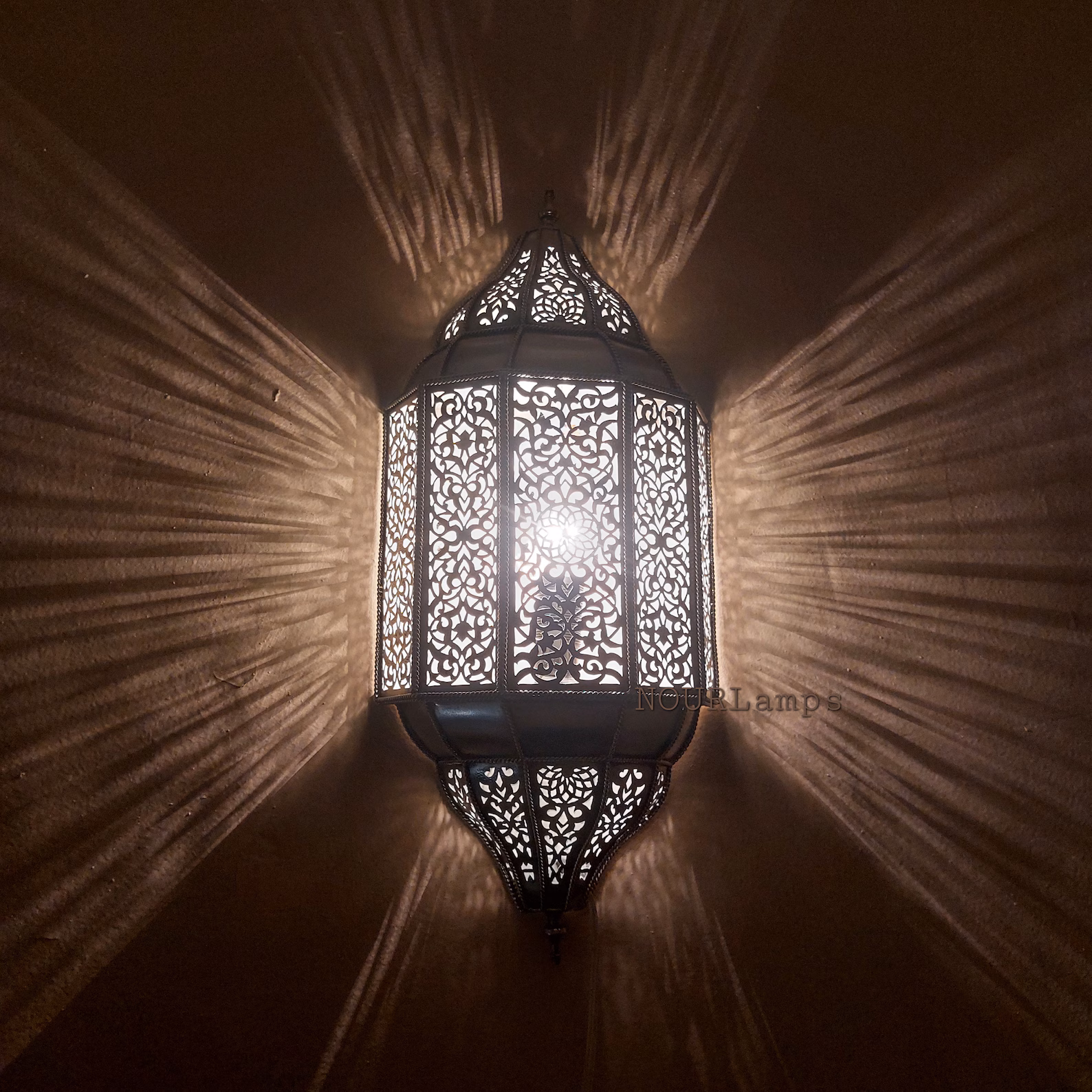 Engraved Brass Wall Sconces from Marrakech — view 3